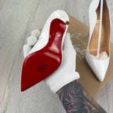 Christian Louboutin Women’s White Kate 120 Patent Leather Pumps