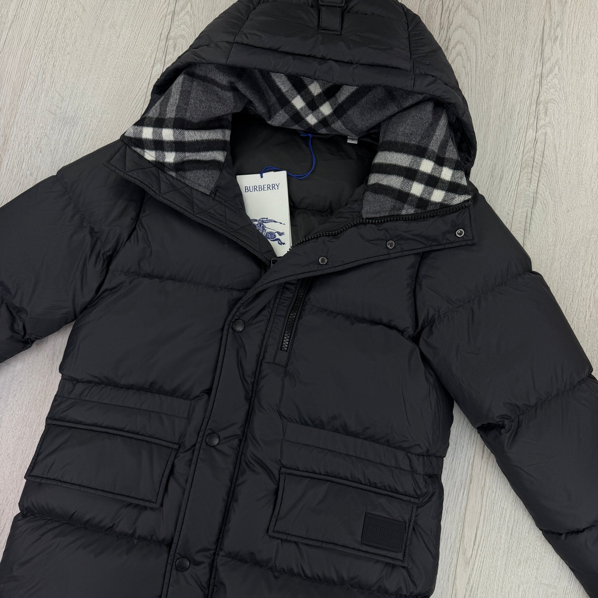 Burberry Men’s Haworth Hooded Check Black Down Jacket - Small (Fit Medium) - Morely TrendsBurberry Type here:)