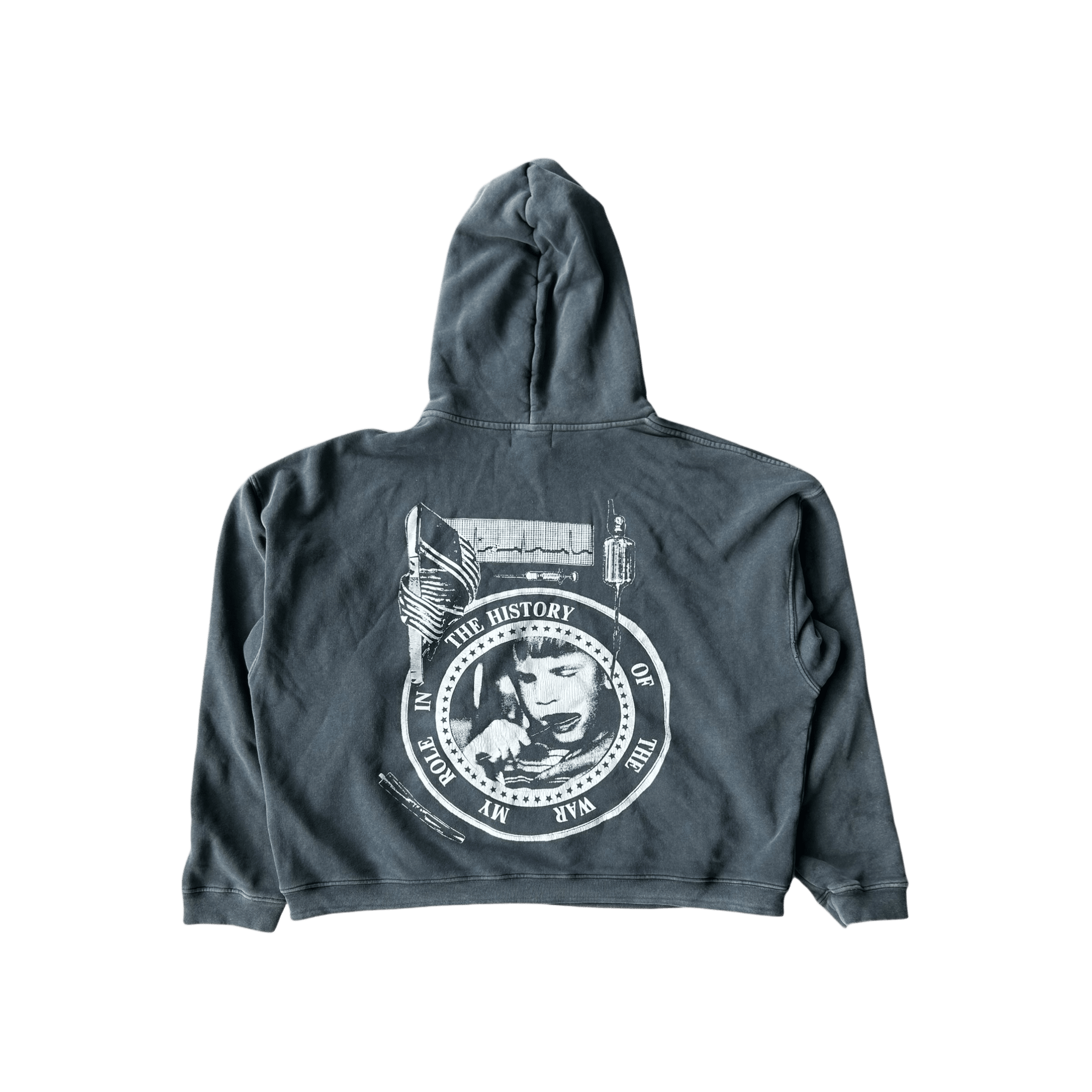 Enfants Riches Deprimes Faded Black & White My Role In the War Hoodie - Morely TrendsEnfants Riches Deprimes Type here:)