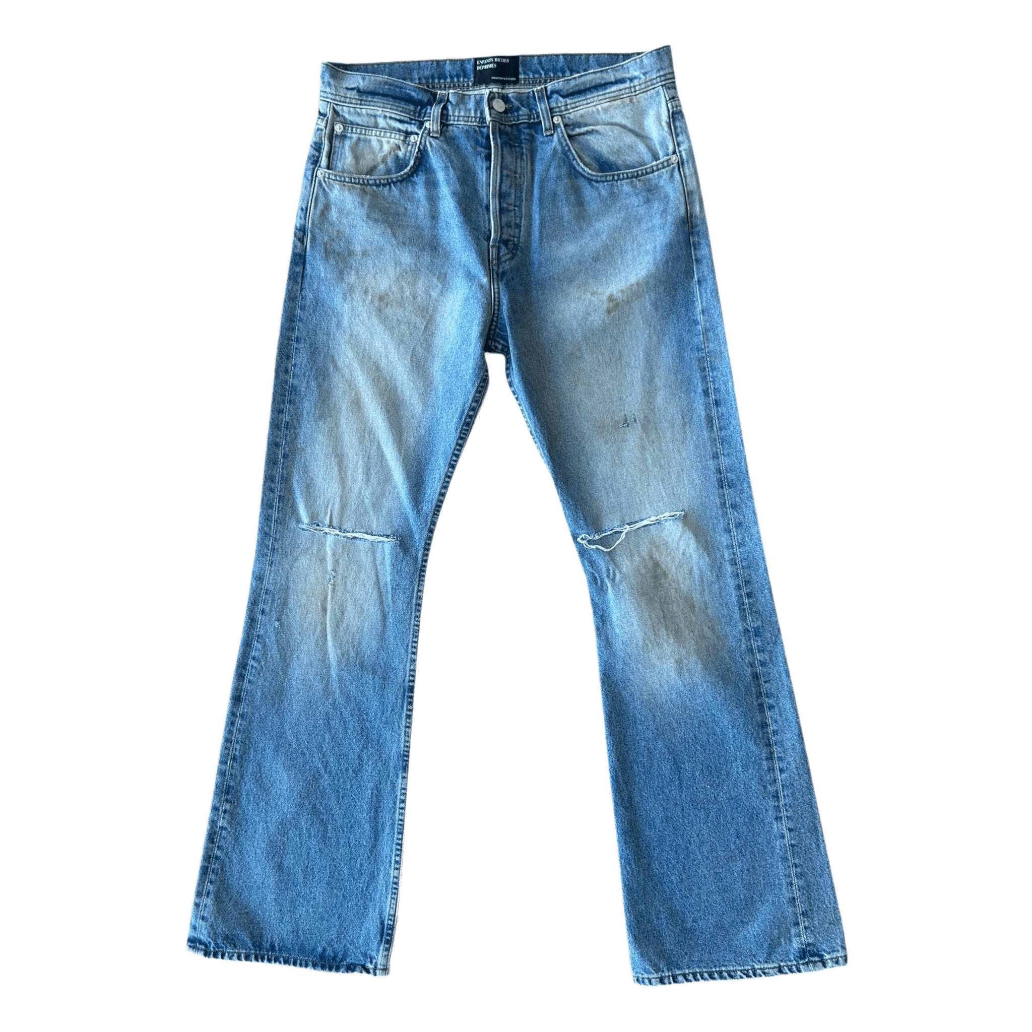 Enfants Riches Deprimes Faded Blue Distressed Flared Jeans - Morely TrendsEnfants Riches Deprimes Type here:)