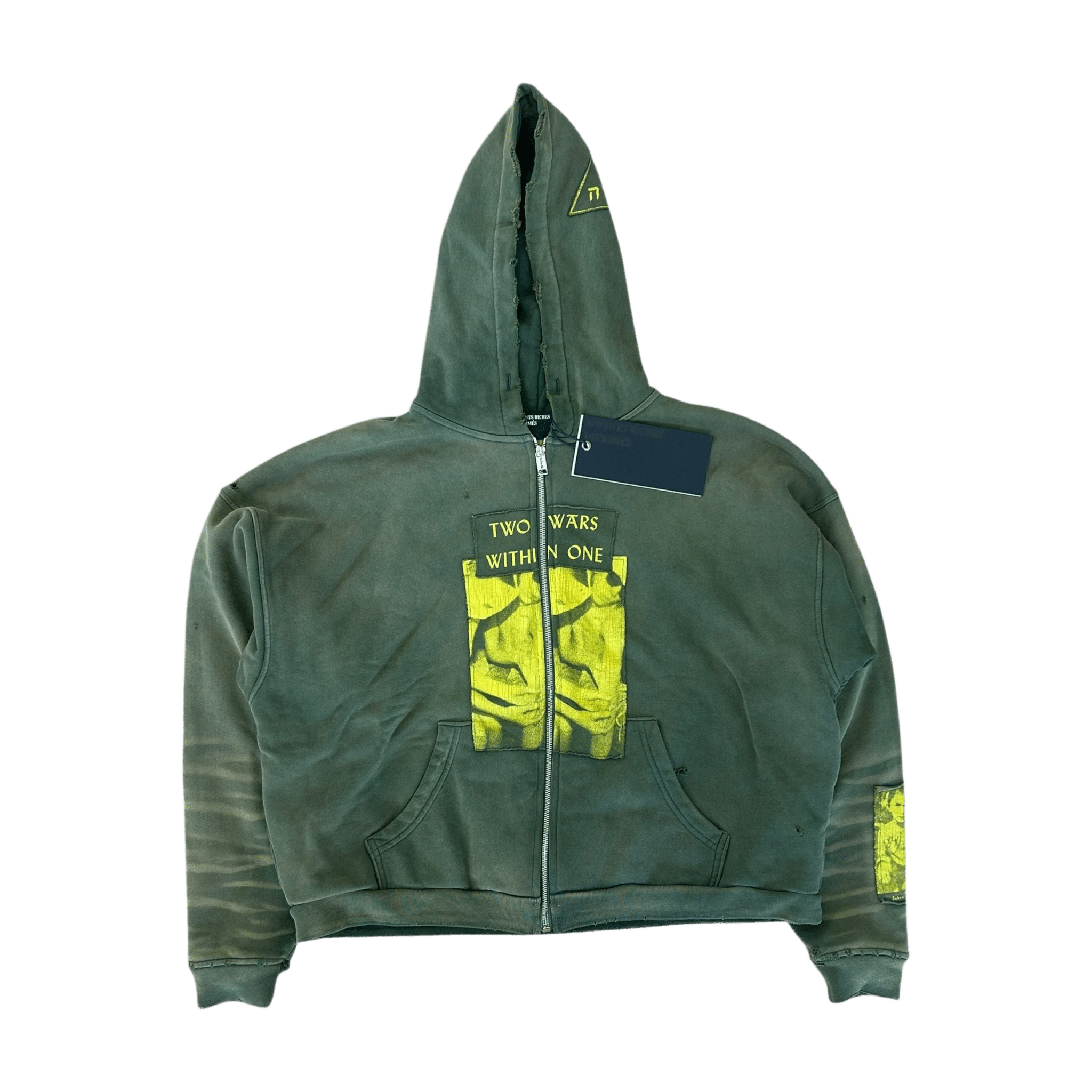 Enfants Riches Deprimes Green & Yellow Two Wars Within One Patchwork Thermal Zip Up Hoodie (Copy) - Morely TrendsEnfants Riches Deprimes Type here:)