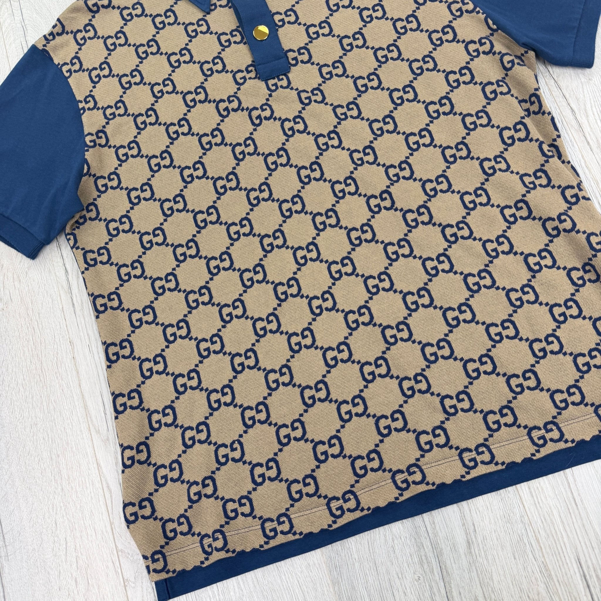Gucci Men’s Beige & Navy GG Interlocking Polo - Slim - Morely TrendsGucci Type here:)