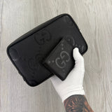Gucci Jumbo GG Black Leather Toiletry / Travel Bag & Jumbo Wallet