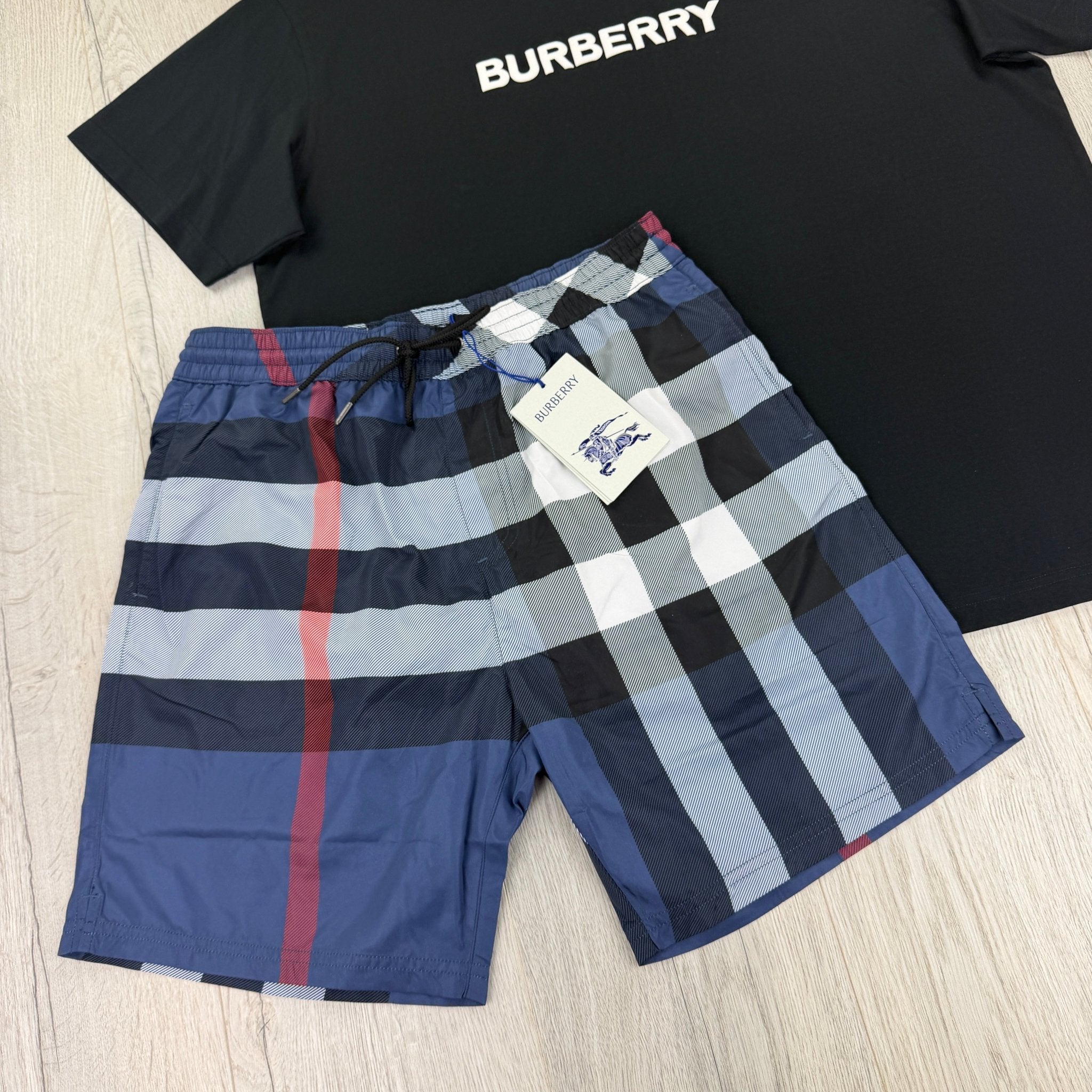 Burberry Men’s Black T-shirt & Navy Swim Short Set - Morely TrendsBurberry Type here:)