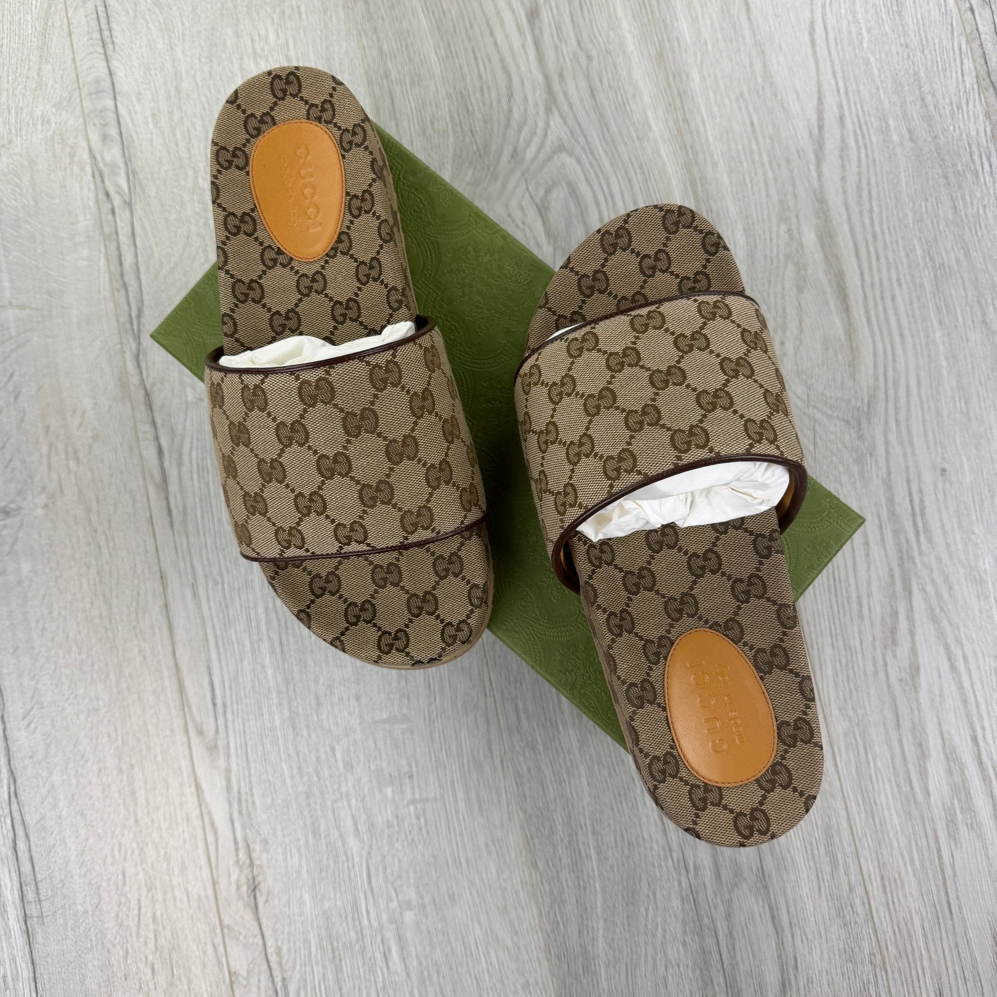 Gucci Men’s Beige GG Canvas Sliders - Morely TrendsGucci Type here:)