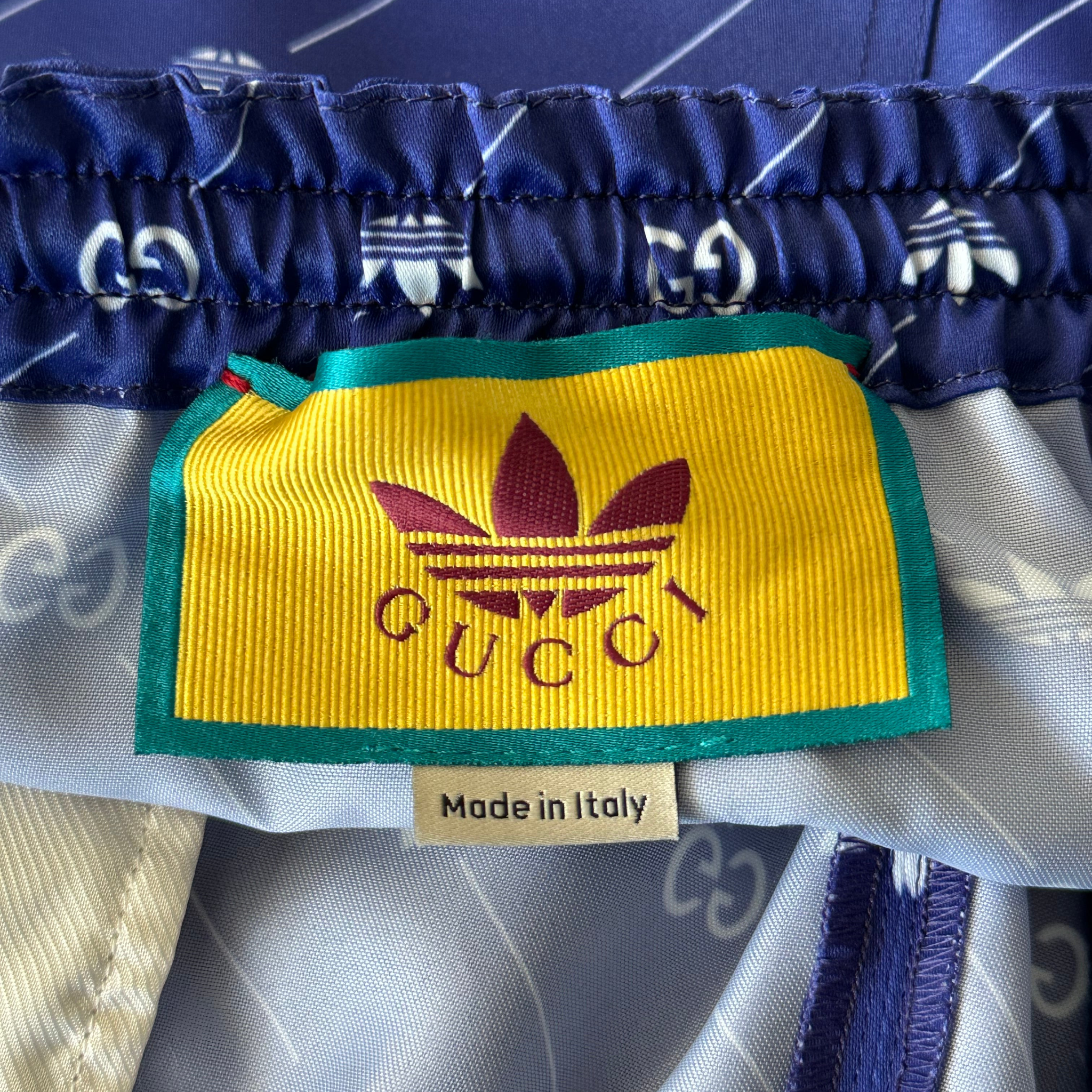 Gucci Adidas Blue & White Monogram Track Shorts - Morely TrendsGucci Type here:)