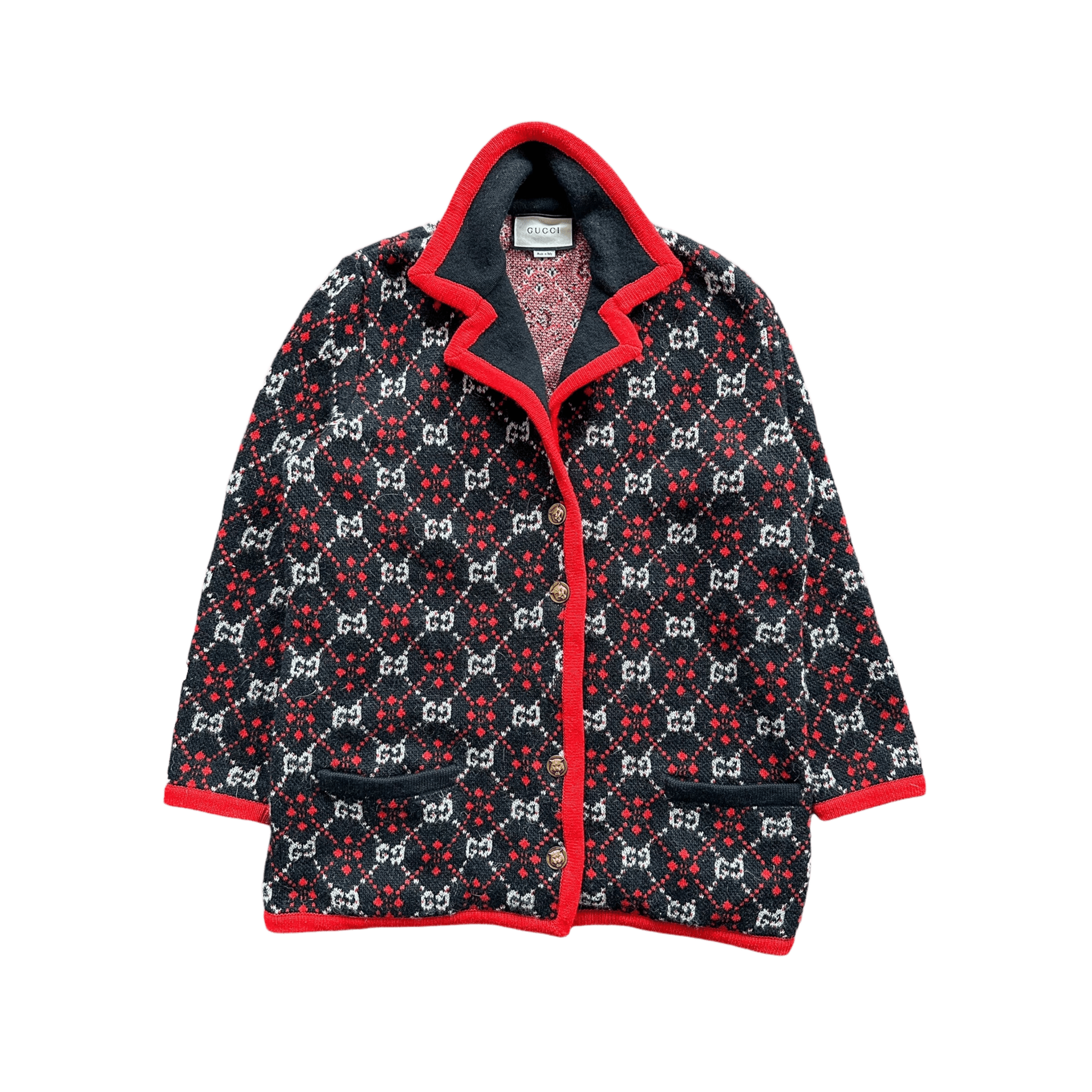 Gucci Black White & Red GG Monogram Alpaca Coat - Morely TrendsGucci Type here:)