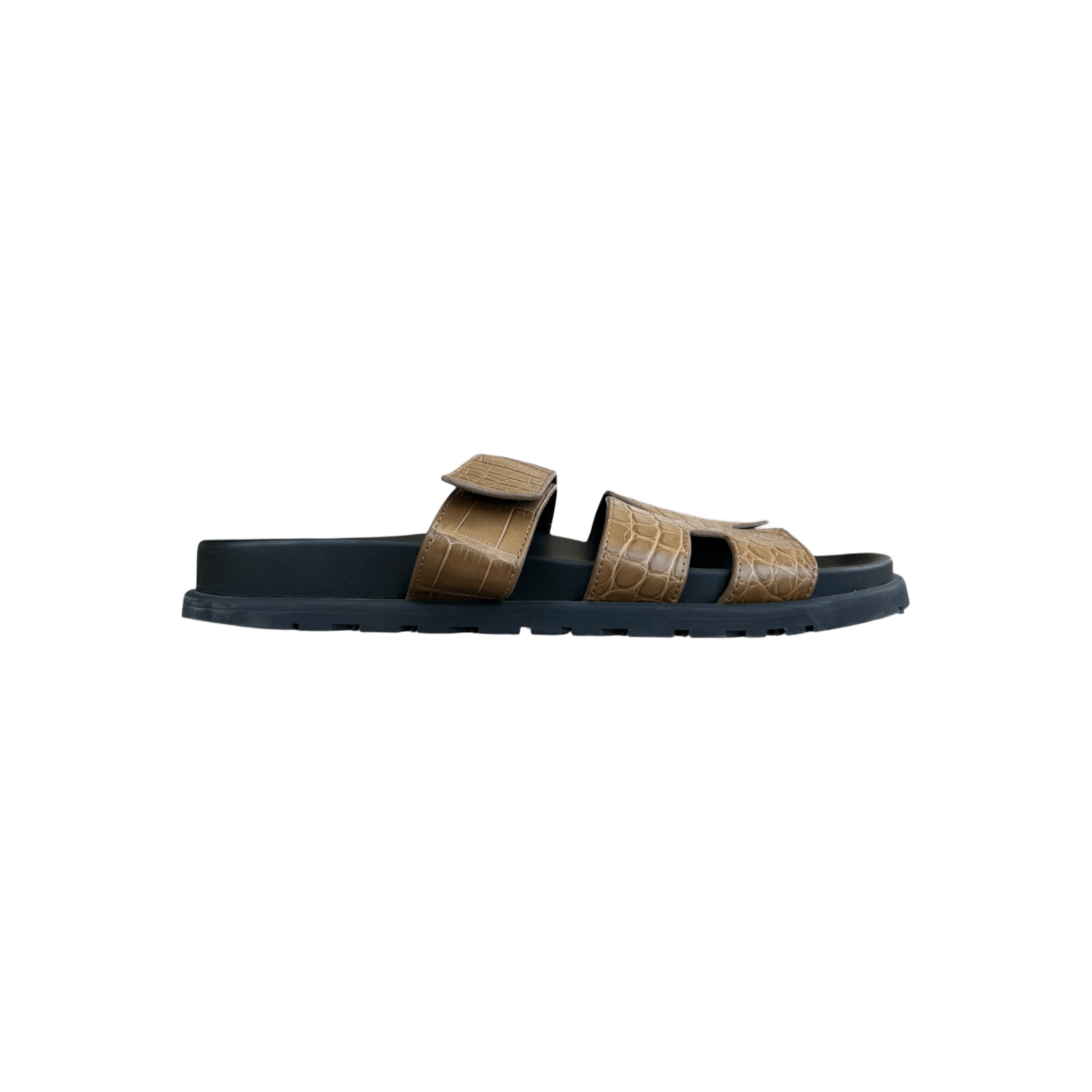Hermes Black & Brown Crocodile Chypre Sandals - Morely TrendsHermes Type here:)