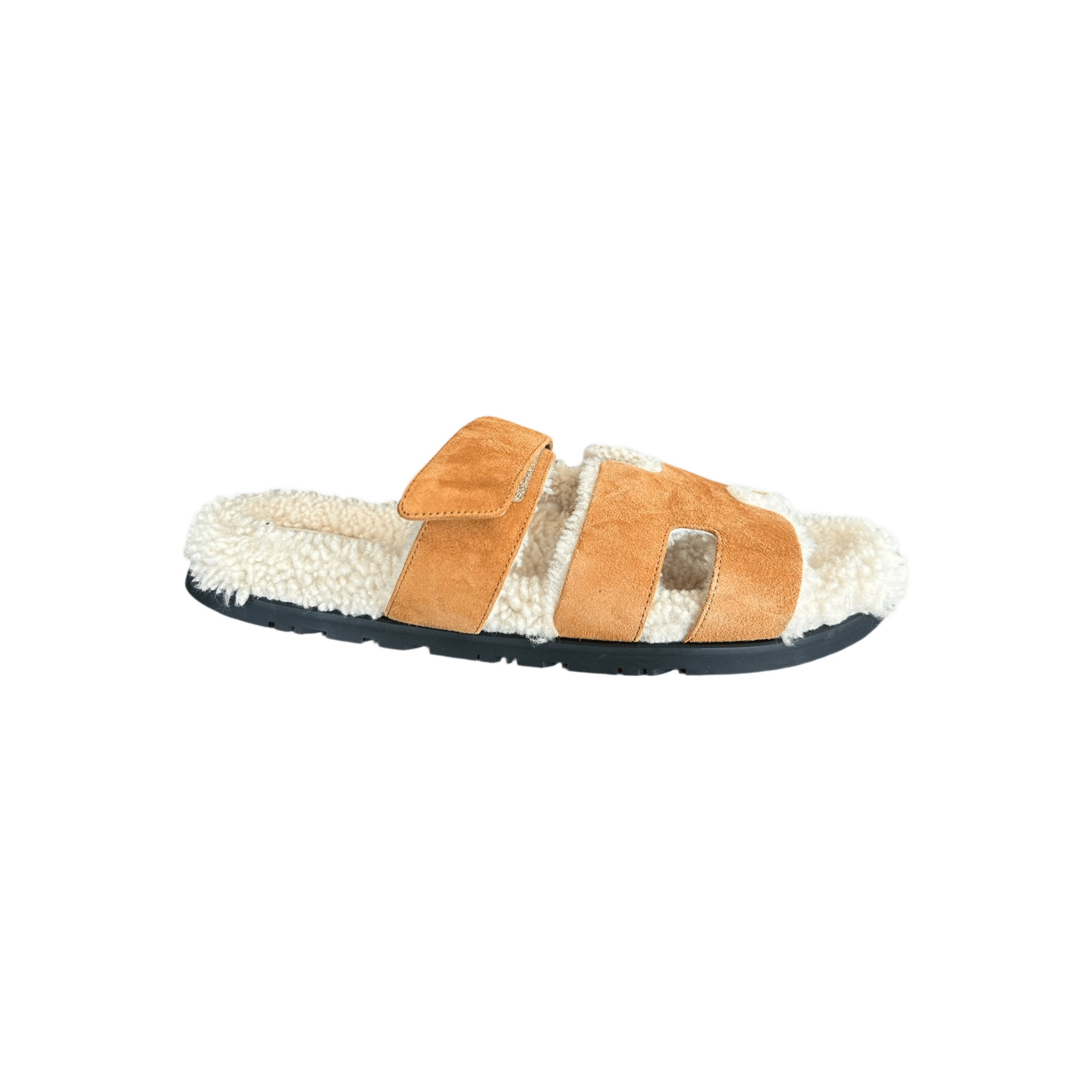 Hermes Brown Suede Chypre Shearling Sandals - Morely TrendsHermes Type here:)