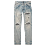 Amiri MX1 Skinny-Fit Panelled Distressed Jeans - Stone Indigo