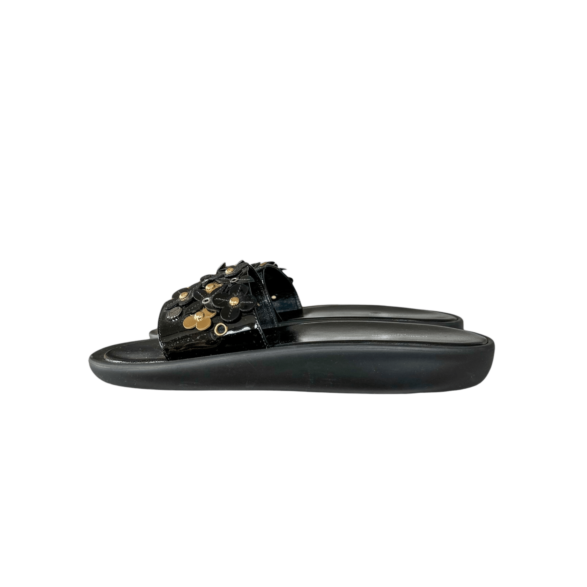 Louis Vuitton Black & Gold Sunbath Flower Women's Slides - Morely TrendsLouis Vuitton Type here:)