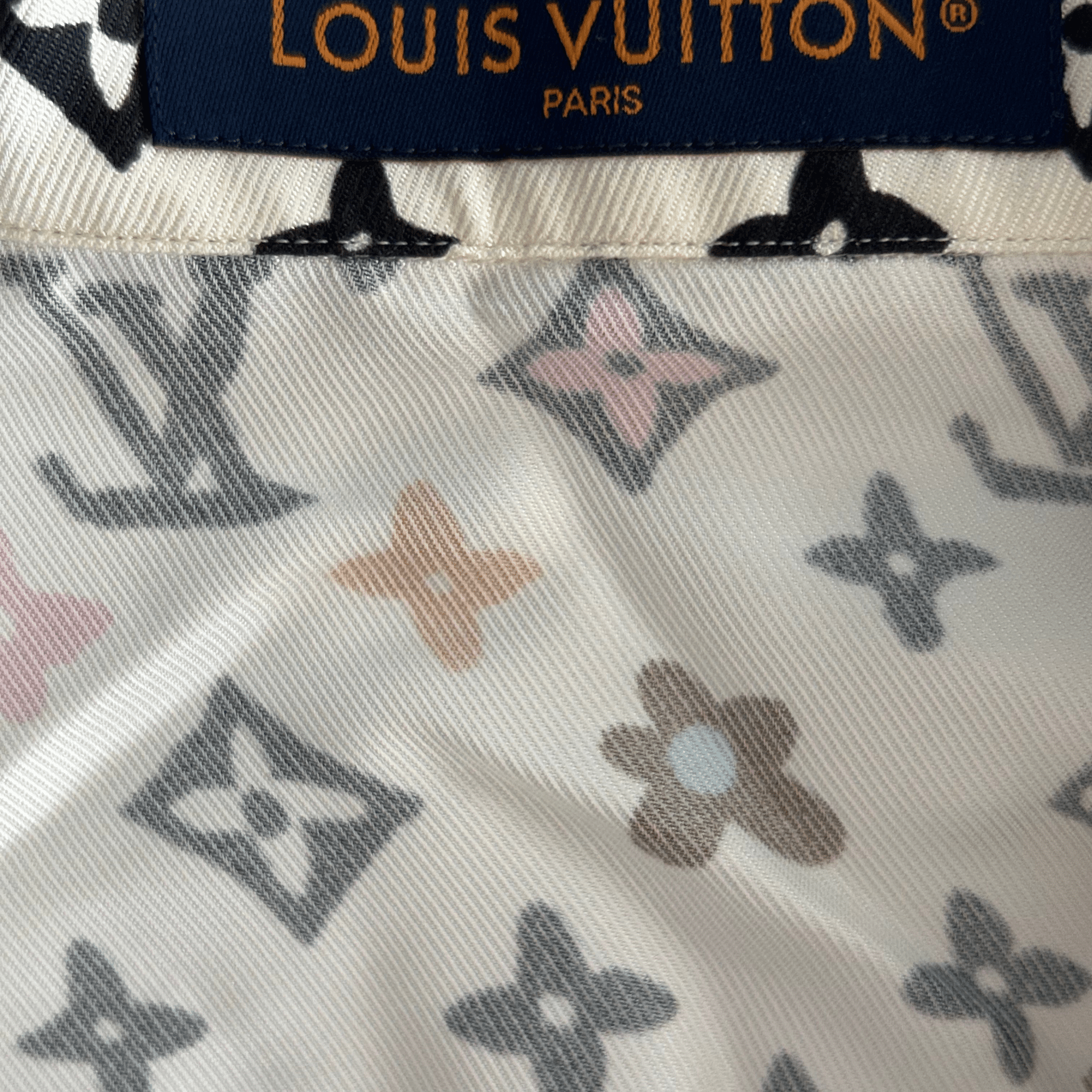 Louis Vuitton Tyler Cream Multicolor Monogram Silk Button Up Shirt - Morely TrendsLouis Vuitton Type here:)