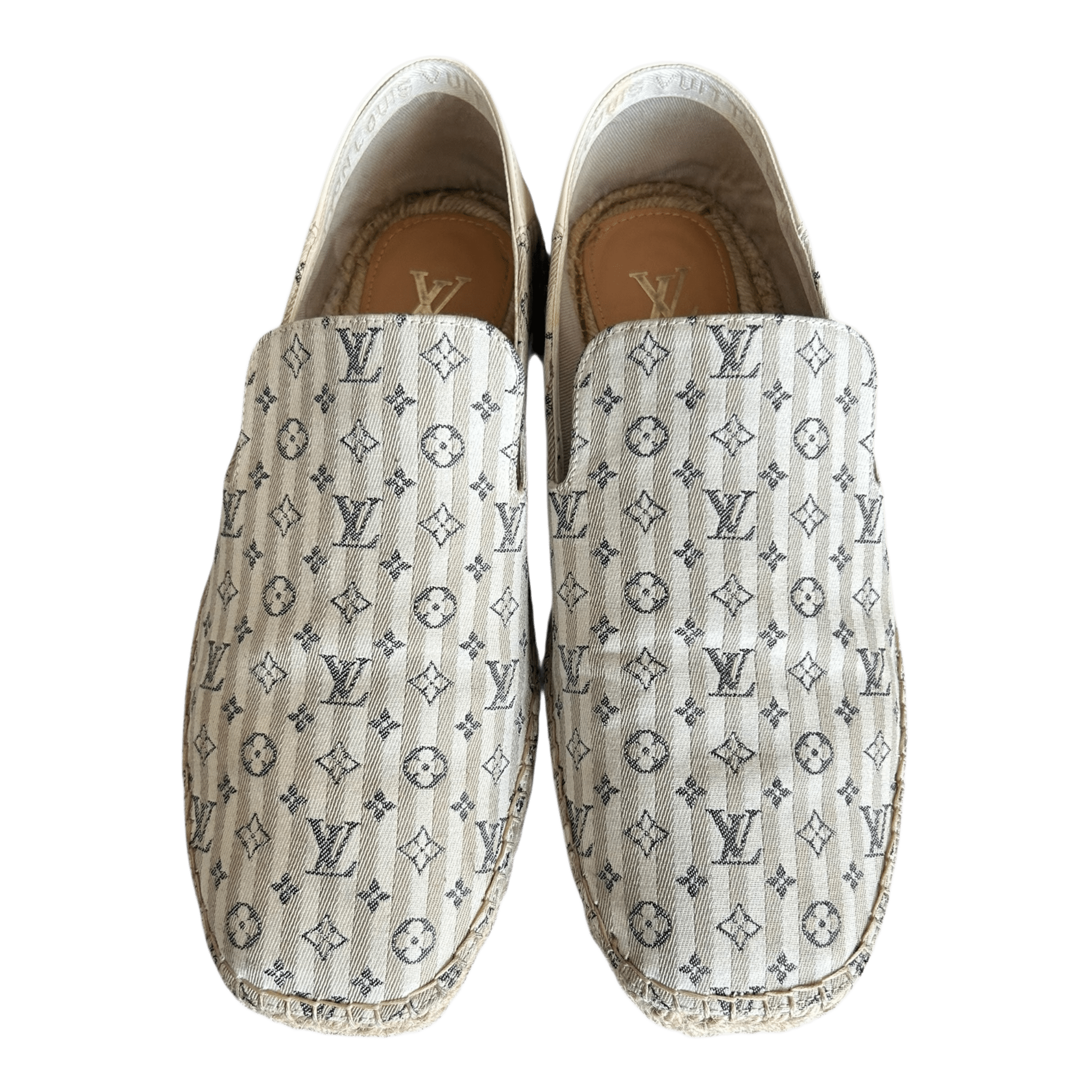 Louis Vuitton White & Beige Bidart Striped Monogram Espadrilles - Morely TrendsLouis Vuitton Type here:)