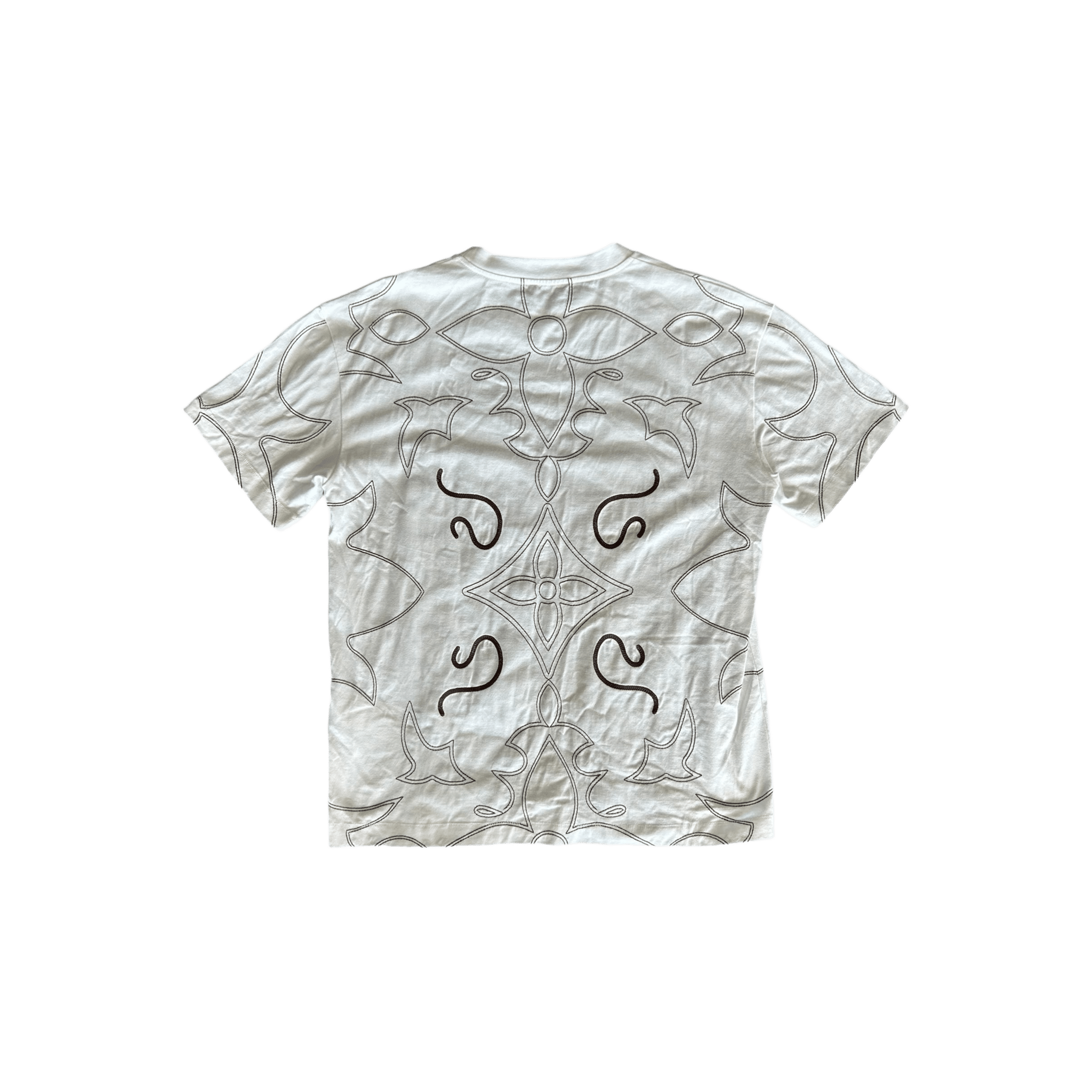 Louis Vuitton White & Brown Embroidered Graphic T-Shirt - Morely TrendsLouis Vuitton Type here:)