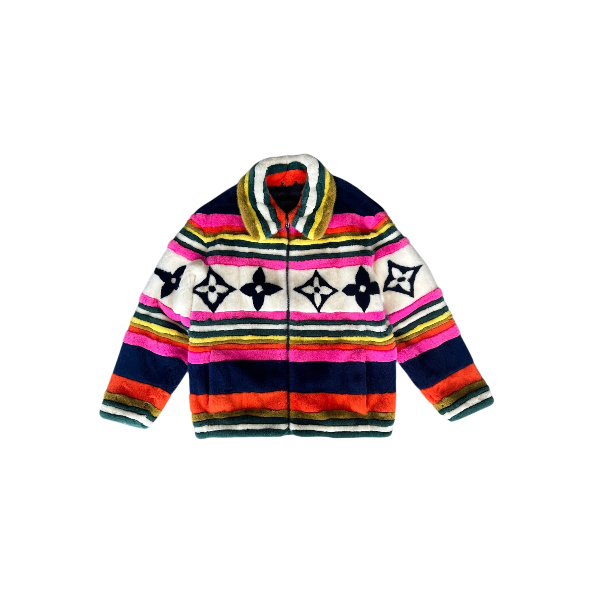 Louis Vuitton White & Multicolor Monogram Mink Jacket - Morely TrendsLouis Vuitton Type here:)