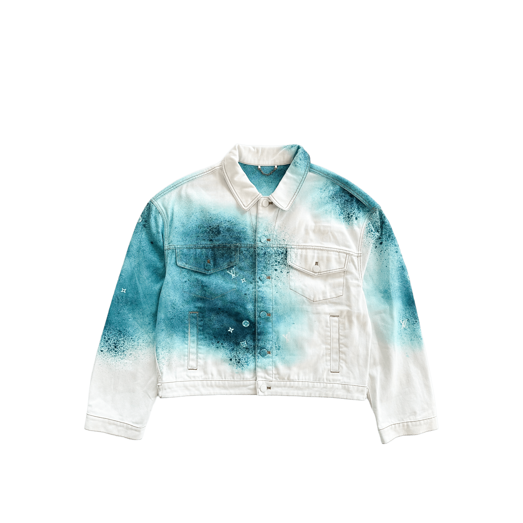 Louis Vuitton White & Turquoise LV Spray Denim Jacket - Morely TrendsLouis Vuitton Type here:)