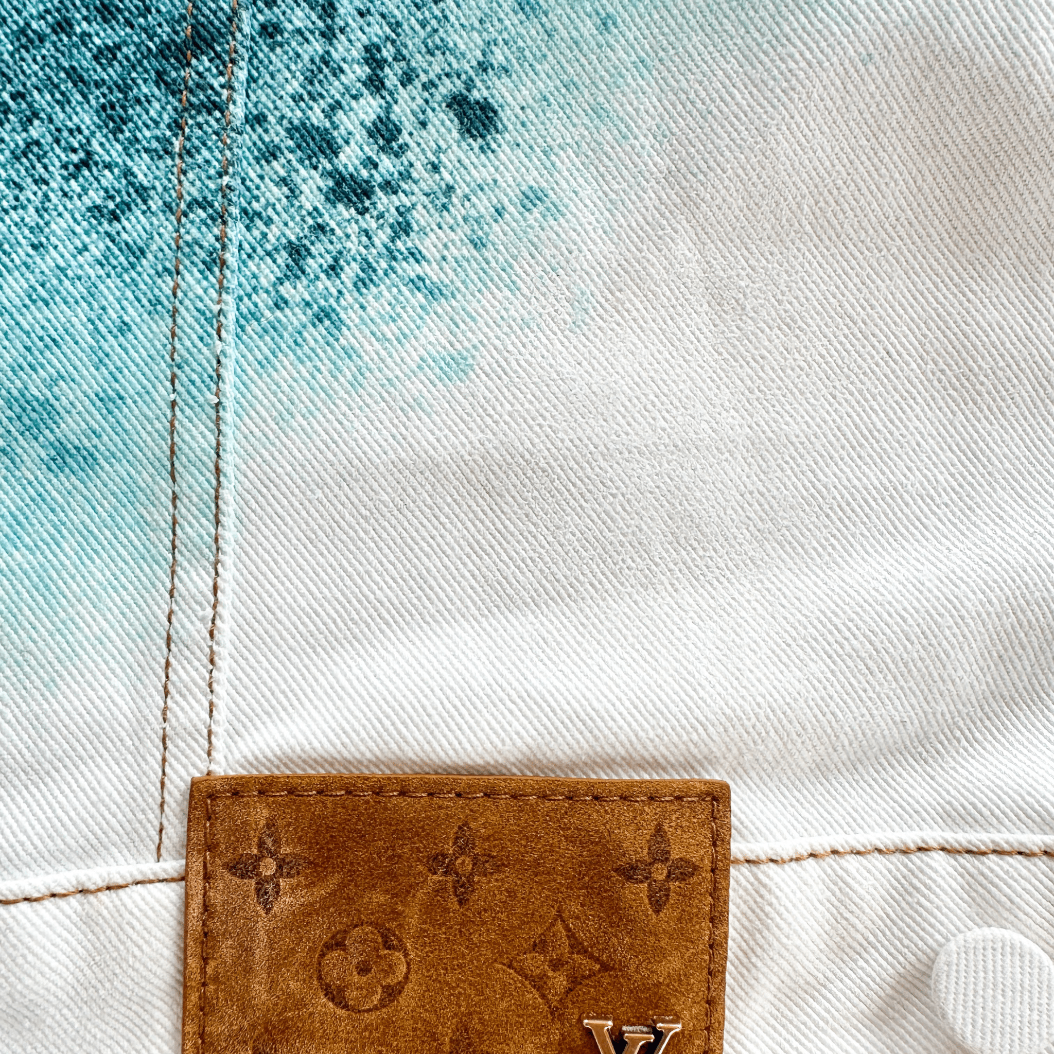 Louis Vuitton White & Turquoise LV Spray Denim Jacket - Morely TrendsLouis Vuitton Type here:)