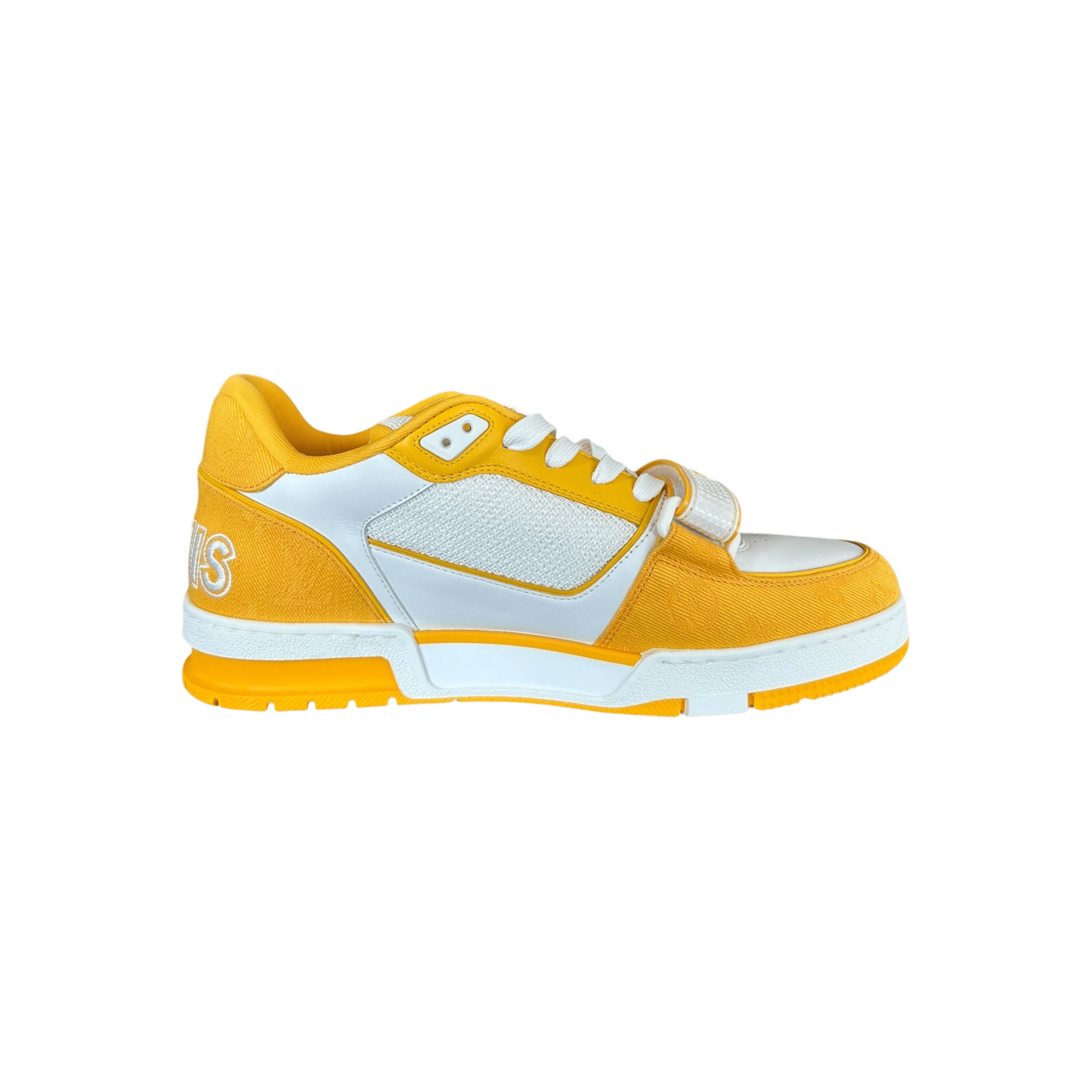 Louis Vuitton Yellow & White Denim Monogram Mesh Trainers - Morely TrendsLouis Vuitton Type here:)