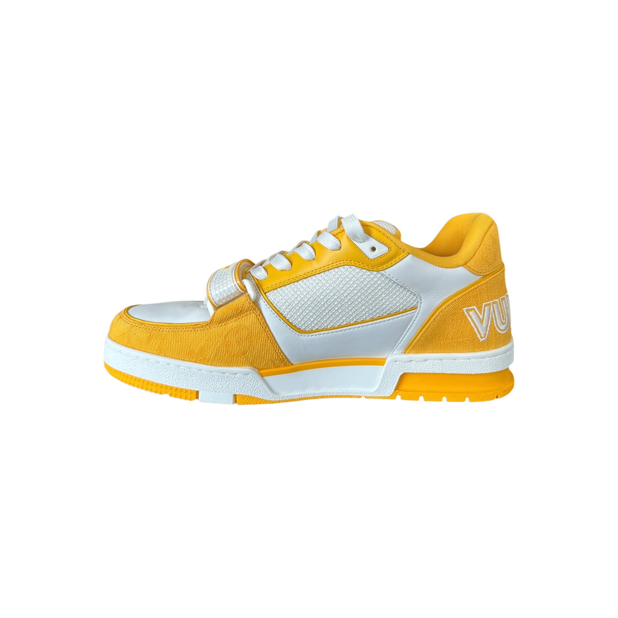 Louis Vuitton Yellow & White Denim Monogram Mesh Trainers - Morely TrendsLouis Vuitton Type here:)
