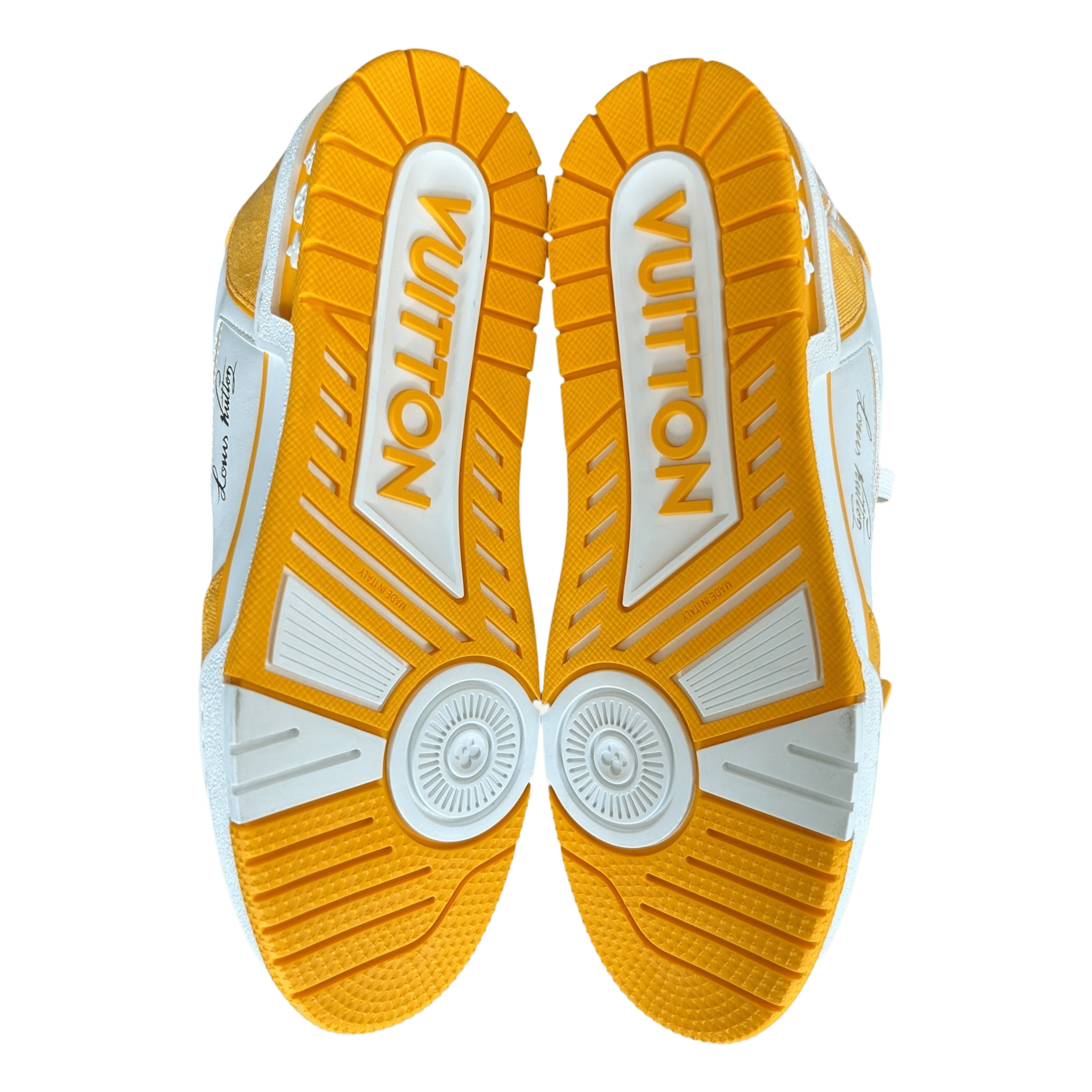 Louis Vuitton Yellow & White Denim Monogram Mesh Trainers - Morely TrendsLouis Vuitton Type here:)