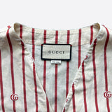 Gucci White & Red Striped GG Monogram Collarless Shirt