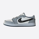 Dior Air Jordan Grey & White Oblique Low Top Sneakers