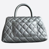 Chanel Metallic Grey Calfskin Quilted Coco Small Top Handle Bag