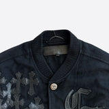 Chrome Hearts Black Leather Cross Patch Bomber Jacket