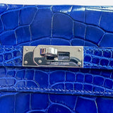 Hermes Blue Electrique Alligator Classic Kelly Wallet