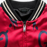 Gucci Red & Black Ghost GG Monogram Bomber Jacket