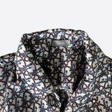 Dior Blue & Red Pixel Oblique Silk Button Up Shirt