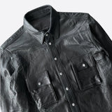 Chrome Hearts Black Leather Button Up Shirt