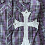 Chrome Hearts Purple & White Cross Patch Flannel Shirt