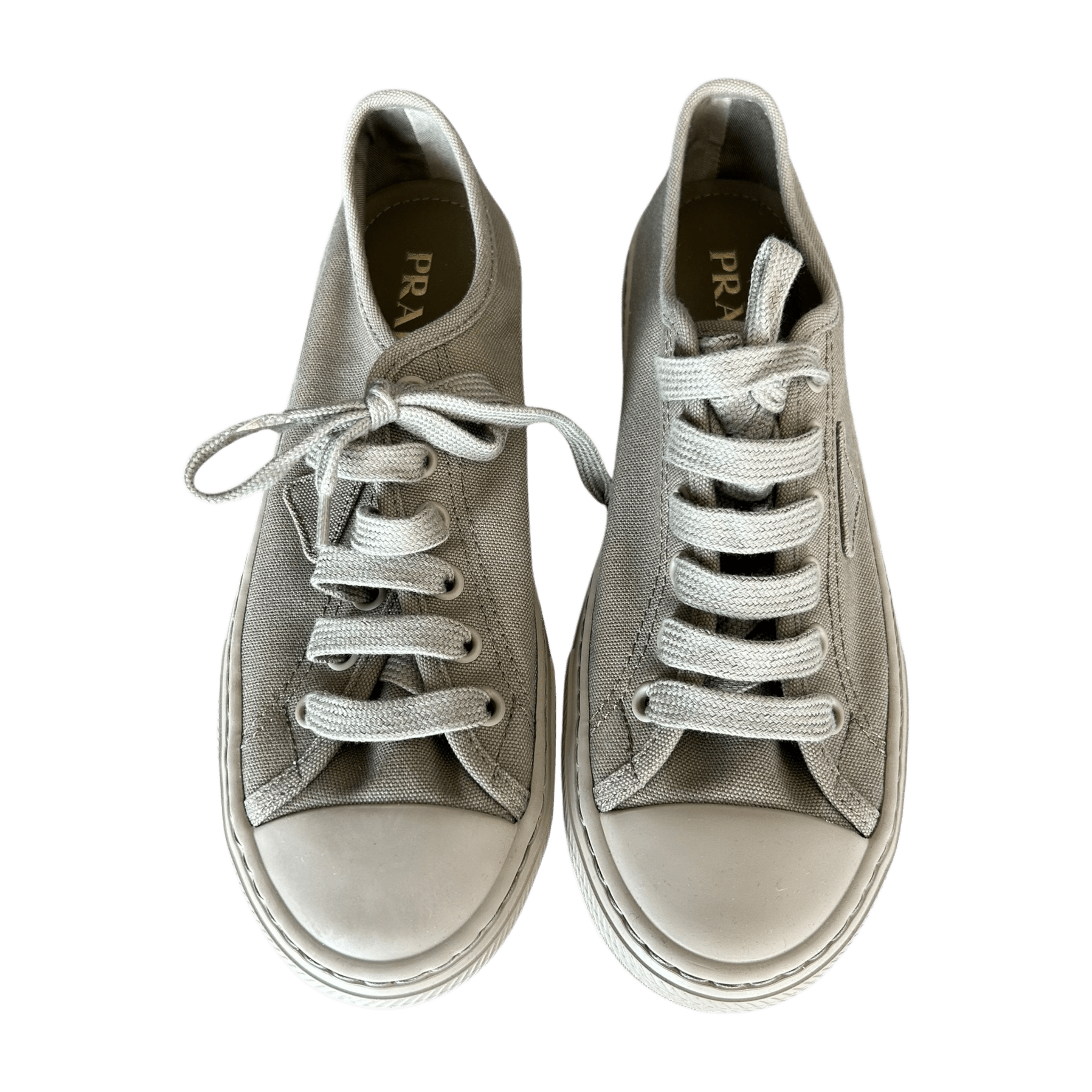 Prada Olive Triangle Logo Canvas Sneakers - Morely TrendsPrada Type here:)