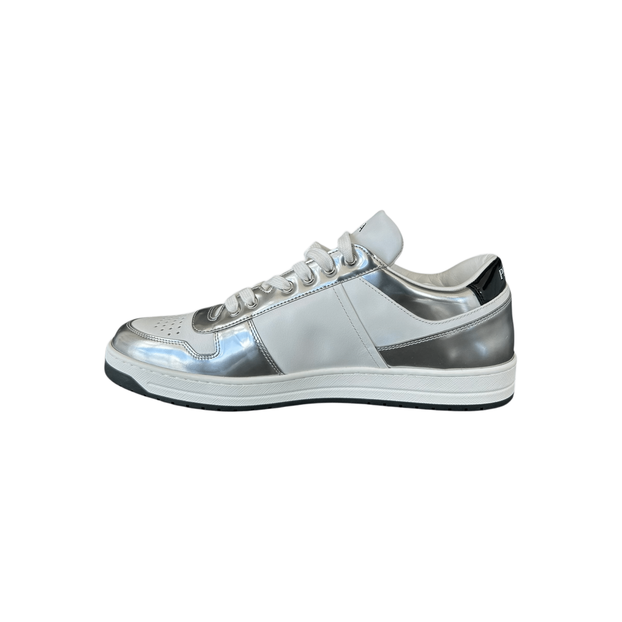 Prada White & Silver Downtown Sneakers - Morely TrendsPrada Type here:)