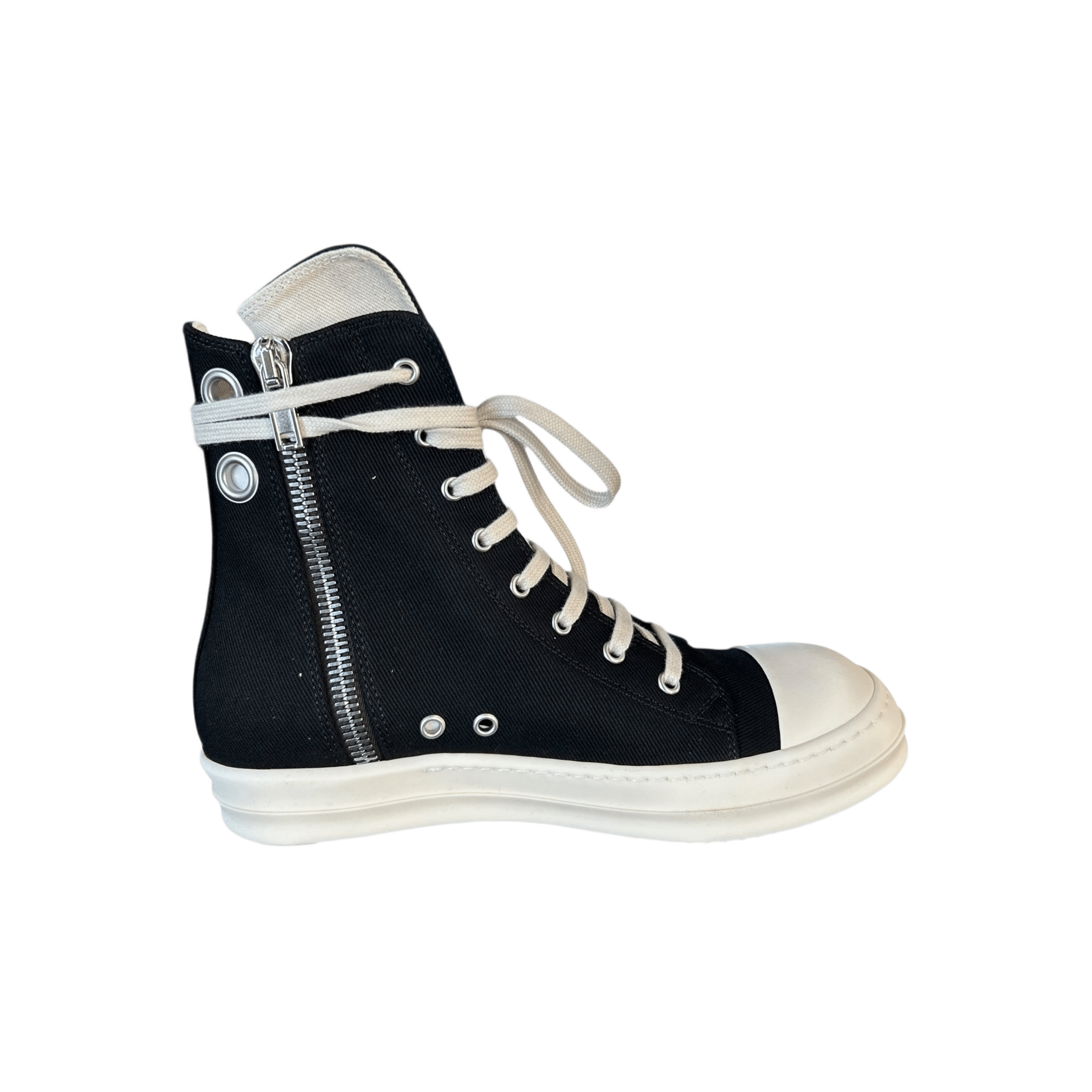 Rick Owens Black & White High Top Sneakers - Morely TrendsRick Owens Type here:)