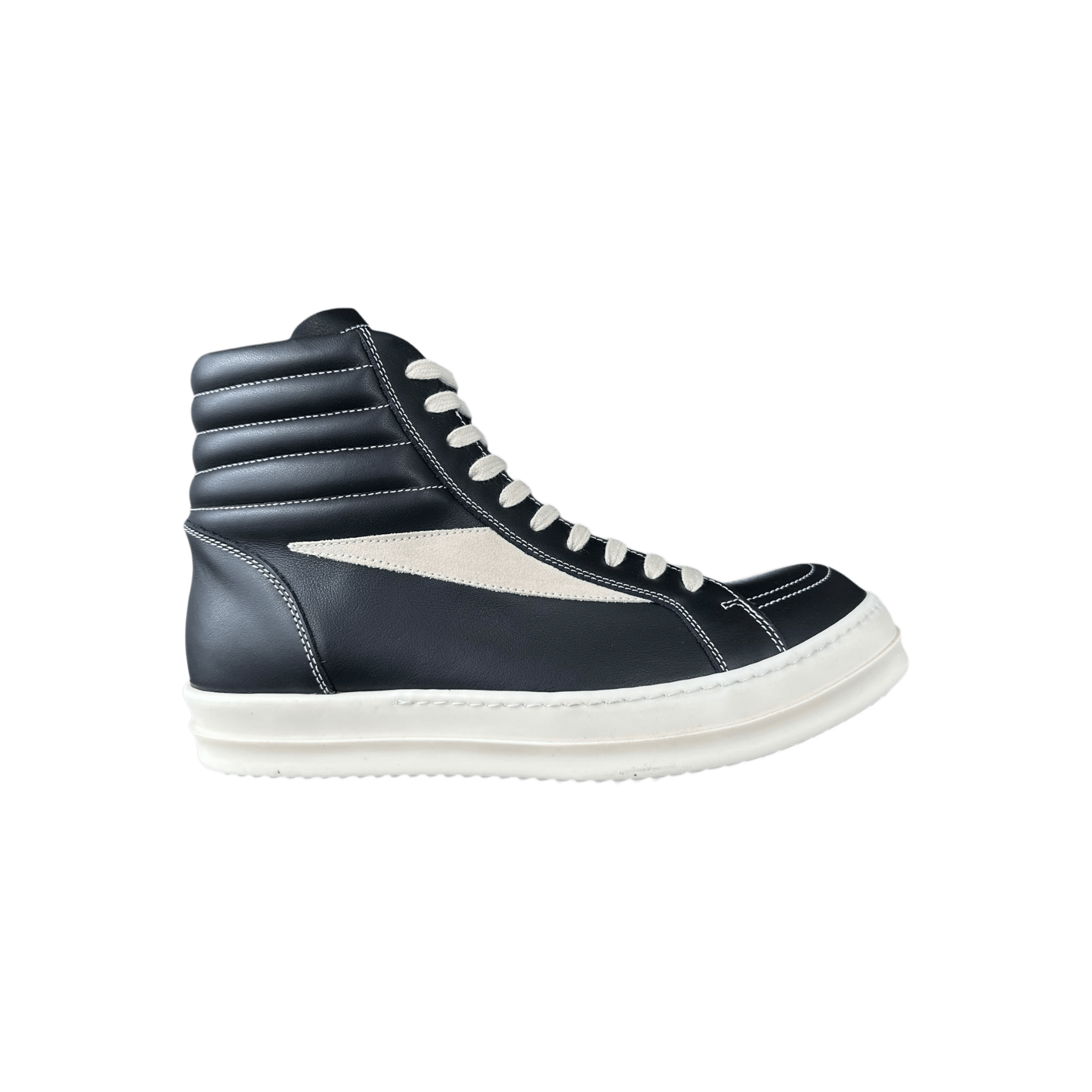 Rick Owens Black & White Leather Vintage High Top Sneakers - Morely TrendsRick Owens Type here:)