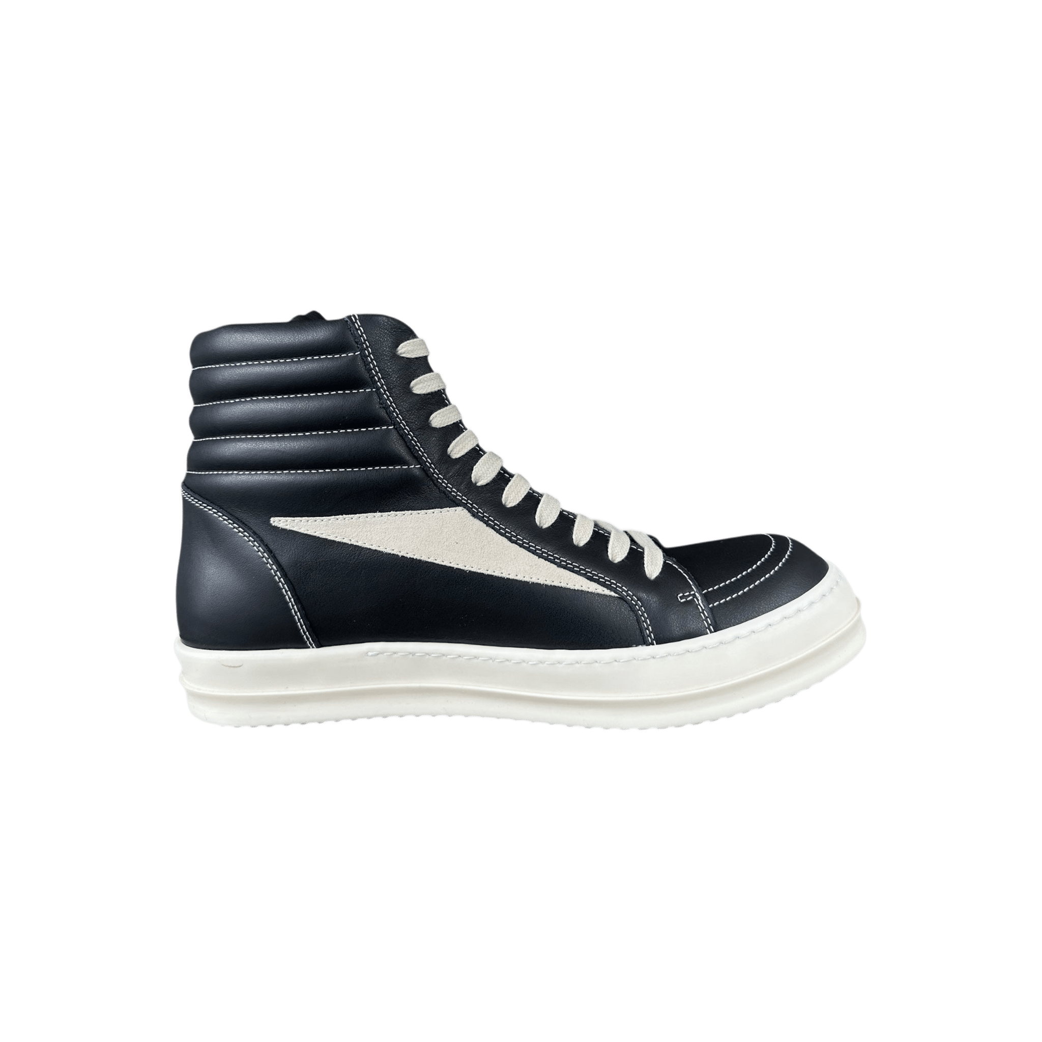 Rick Owens Black & White Leather Vintage High Top Sneakers - Morely TrendsRick Owens Type here:)