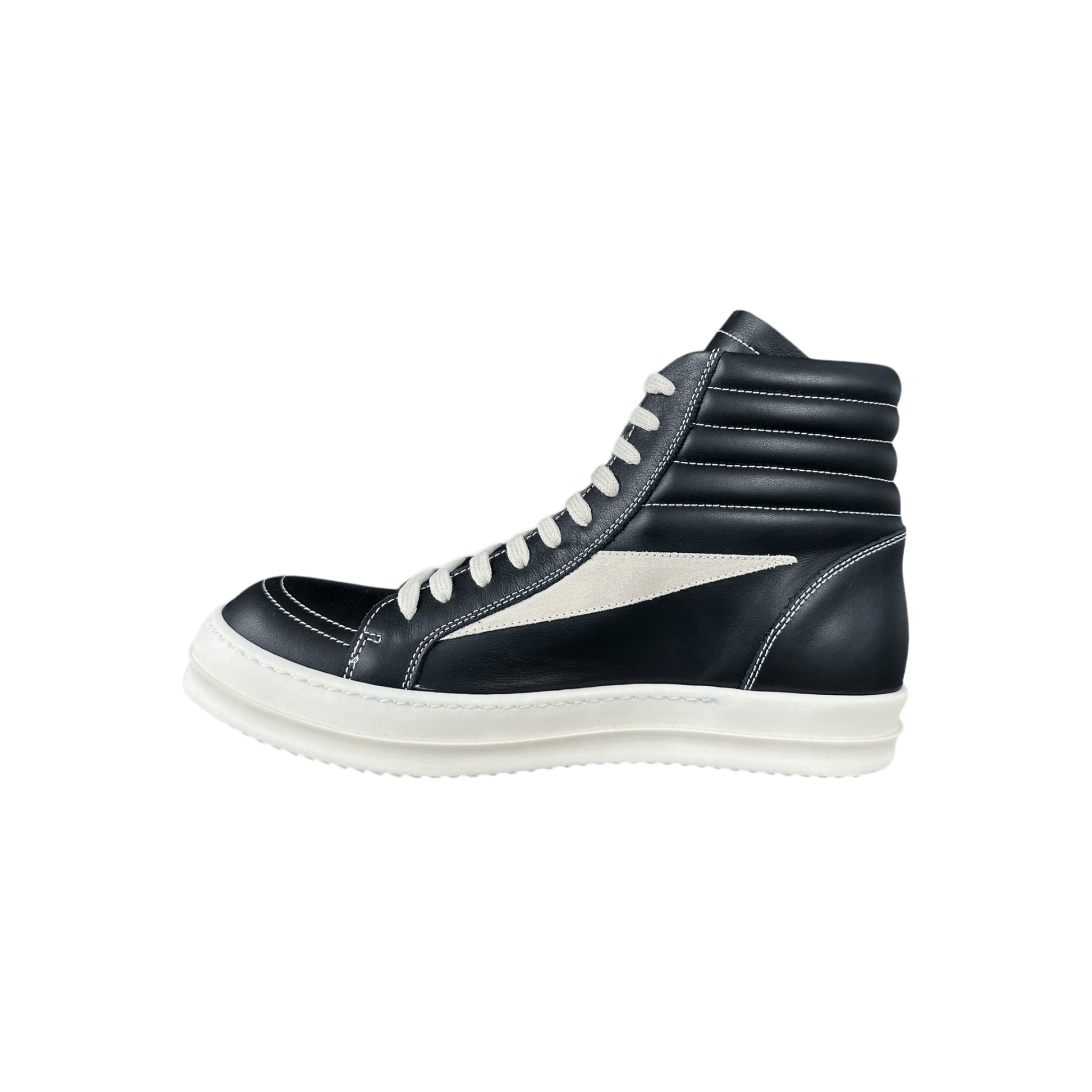 Rick Owens Black & White Leather Vintage High Top Sneakers - Morely TrendsRick Owens Type here:)