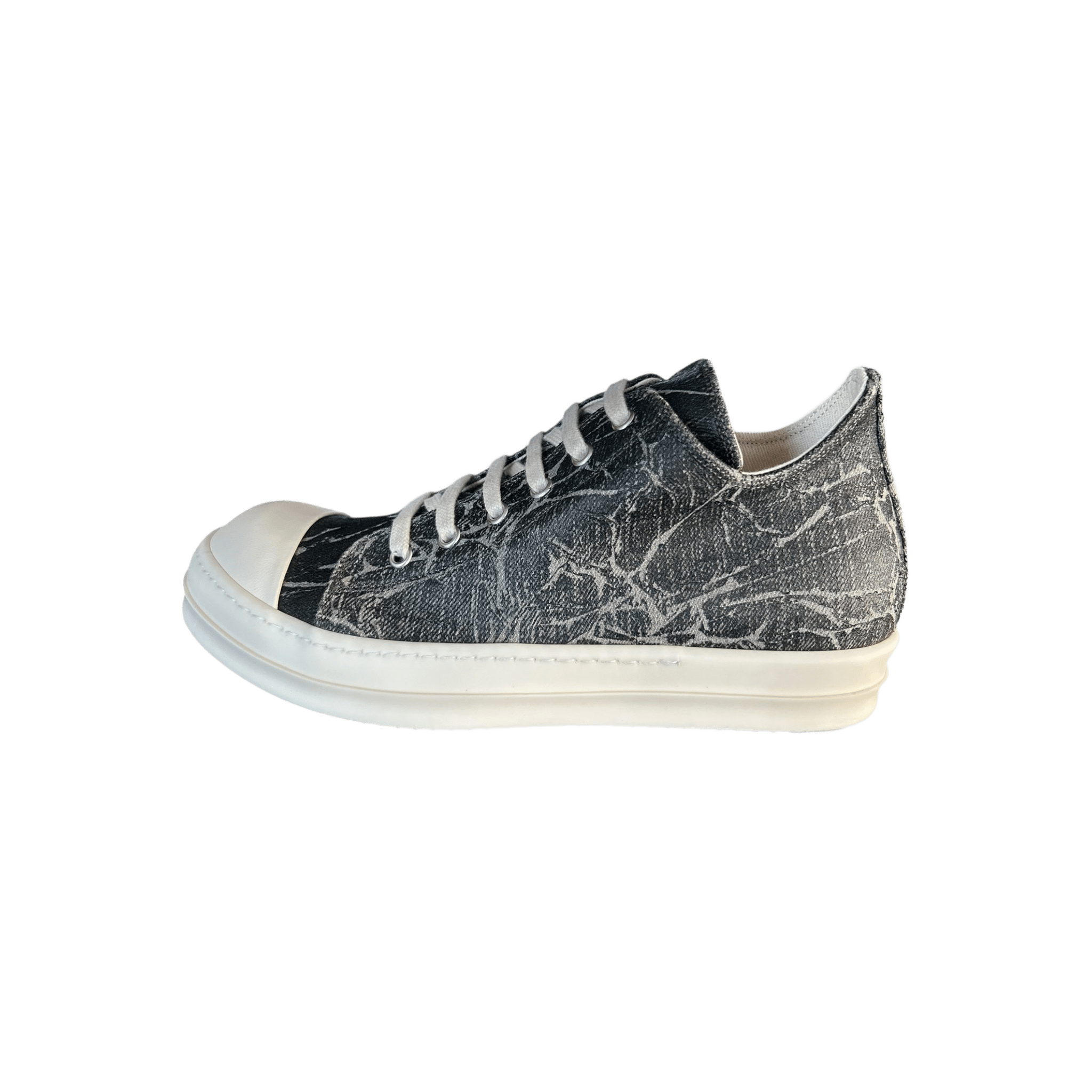 Rick Owens Black & White Washed Foil Low Top Sneakers - Morely TrendsRick Owens Type here:)