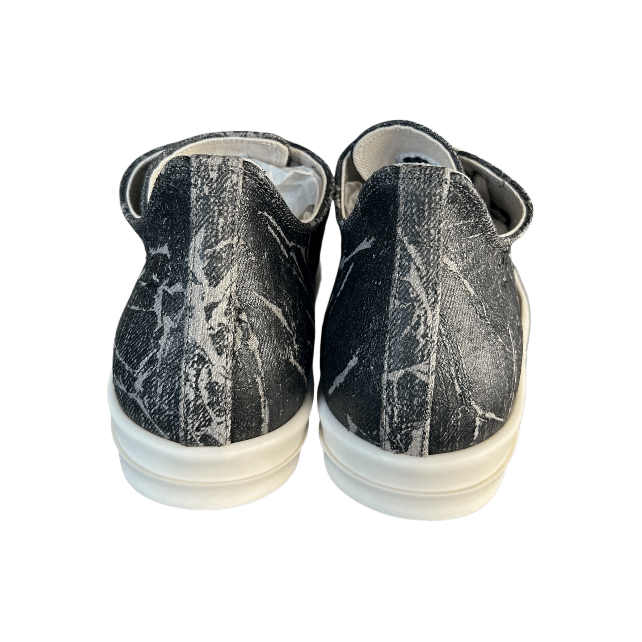 Rick Owens Black & White Washed Foil Low Top Sneakers - Morely TrendsRick Owens Type here:)