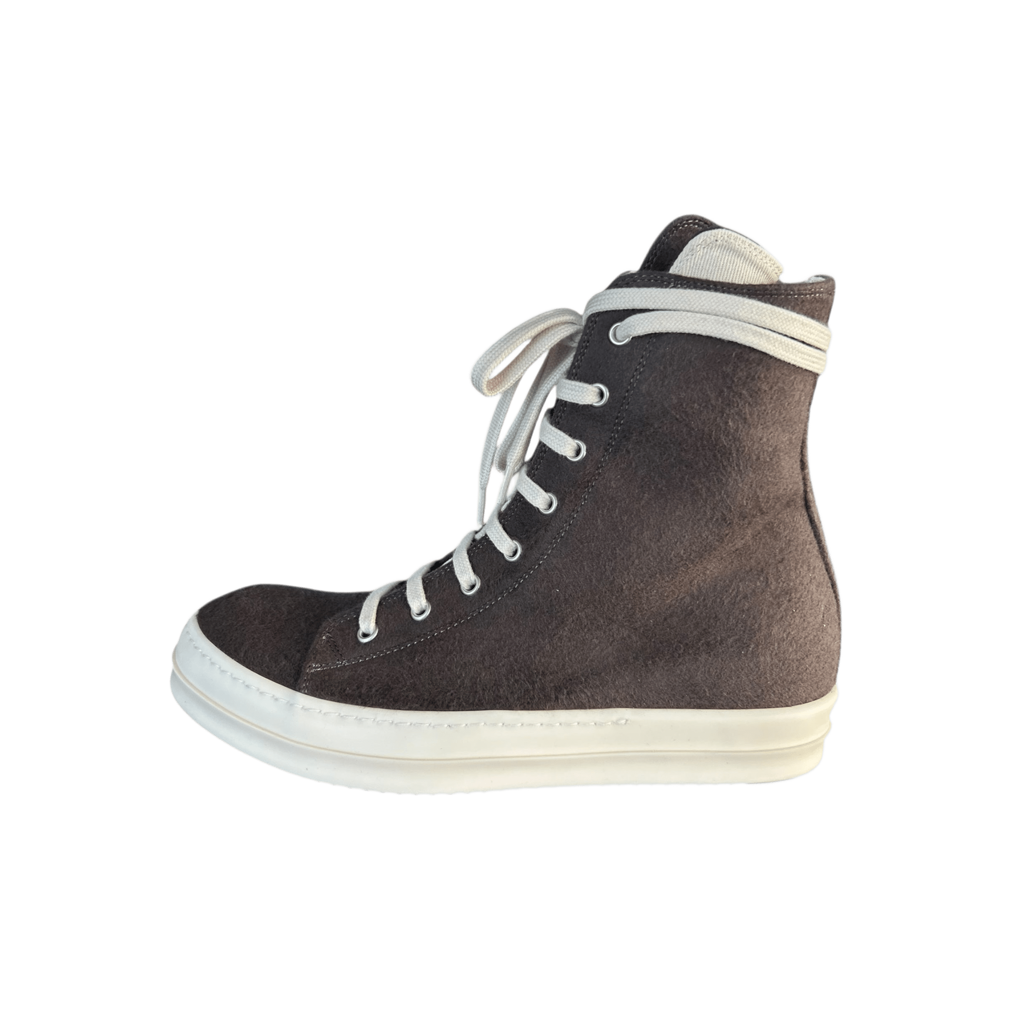 Rick Owens Brown & White High Top Sneakers - Morely TrendsRick Owens Type here:)