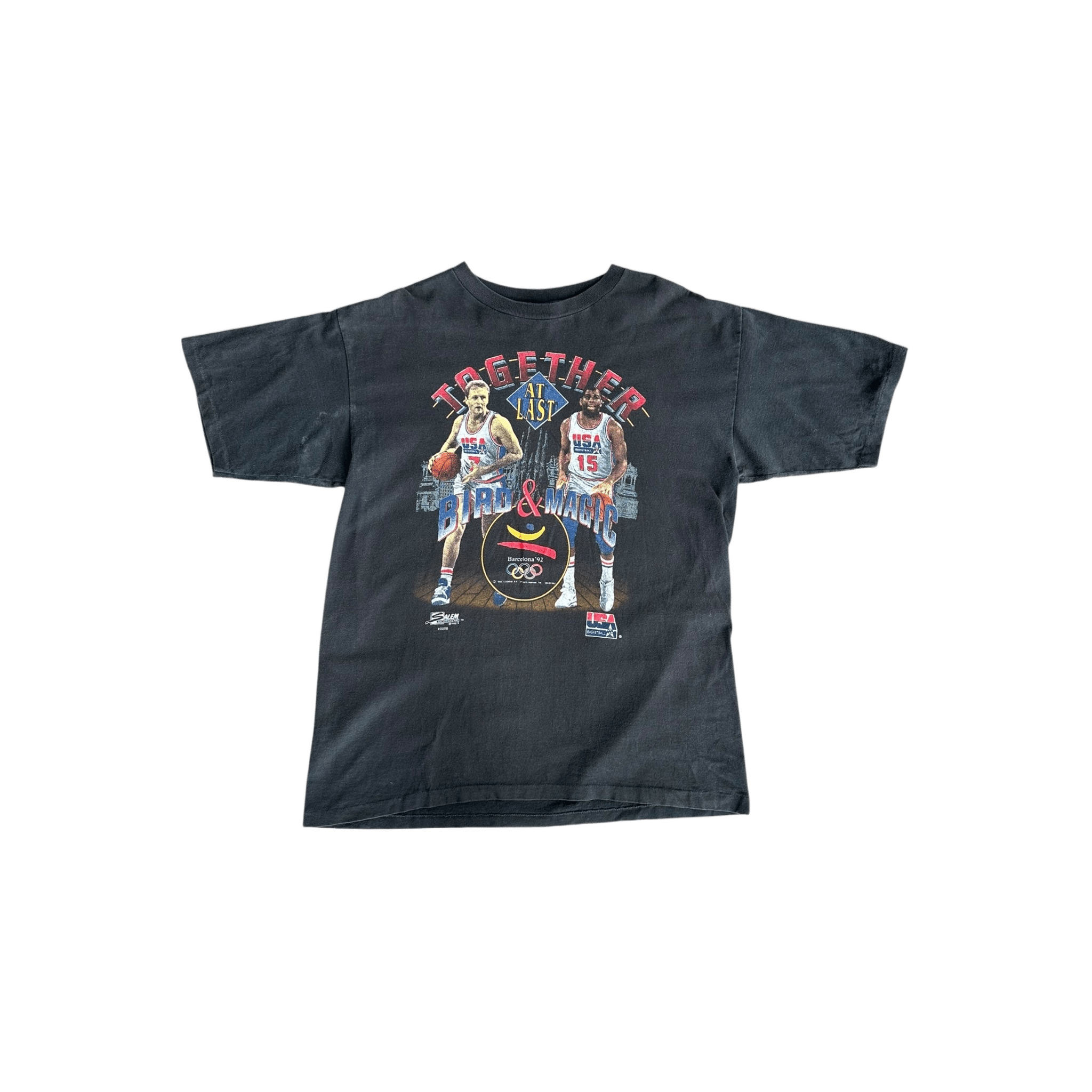 Vintage Black Barcelona Olympics Bird & Magic Basketball T-Shirt - Morely TrendsVintage Type here:)