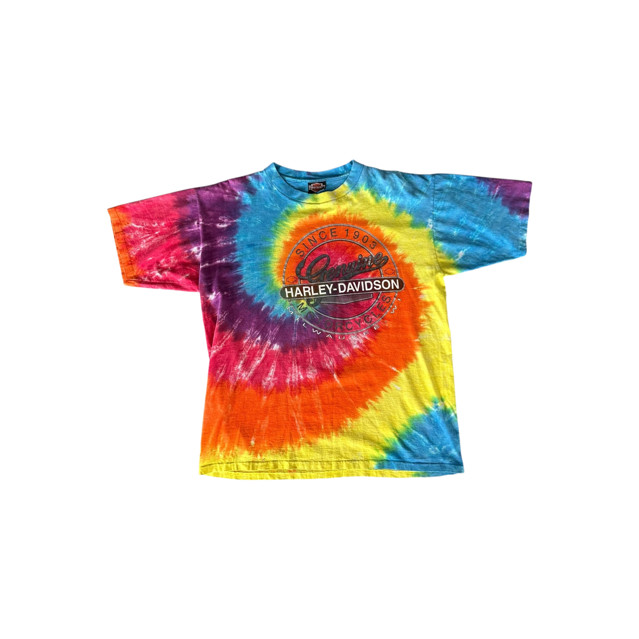 Vintage Tie - Dye Harley - Davidson Ol' McDonald Hog Farm T-Shirt - Morely TrendsVintage Type here:)