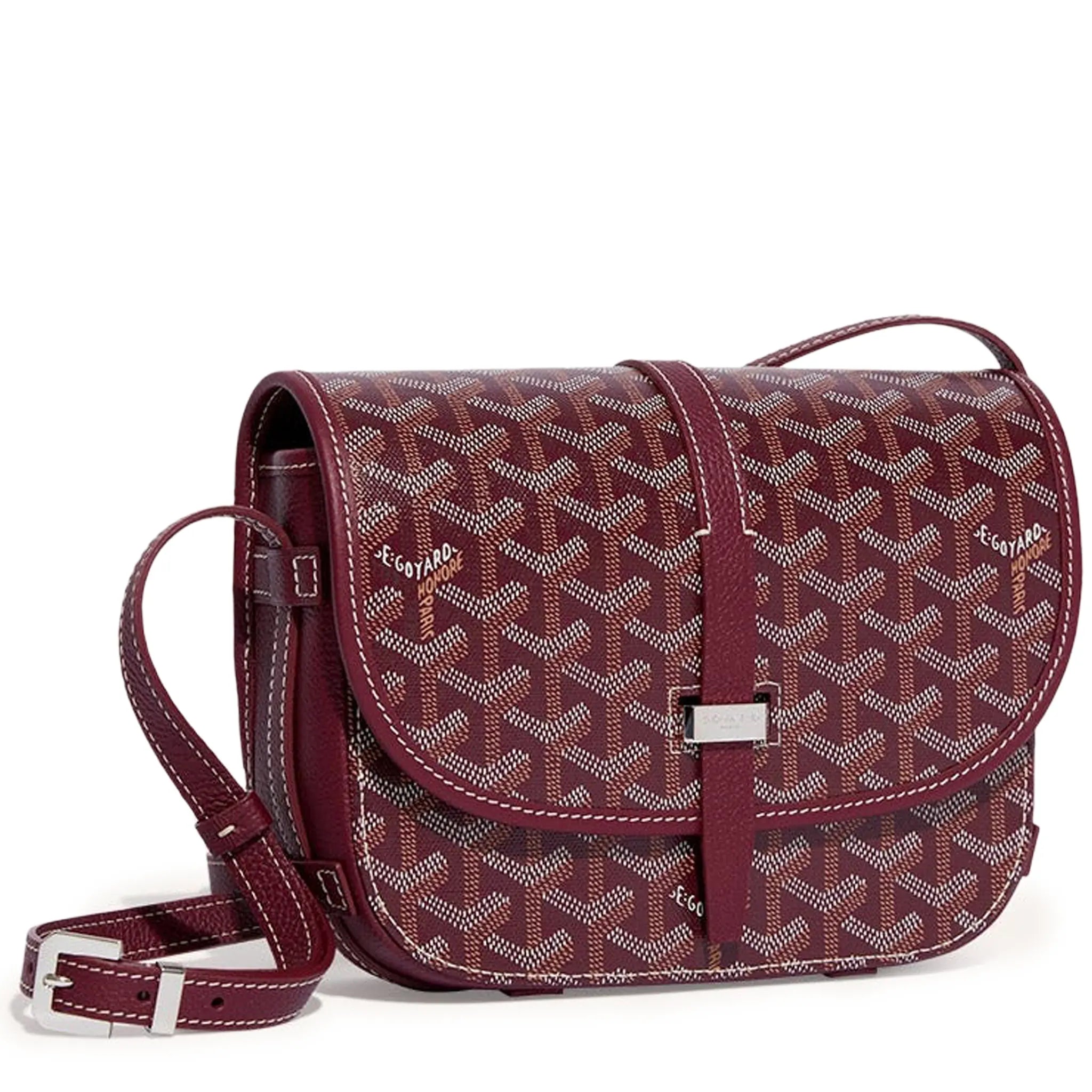 Front view of Goyard Goyardine Belvedere II Burgundy PM Messenger Bag BELVE3PMLTY33CG33P