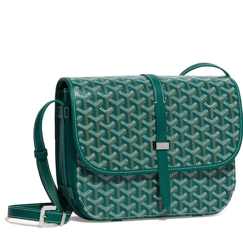 Front view of Goyard Goyardine Belvedere II Green MM Messenger Bag BELVE3MMLTY09CG09P