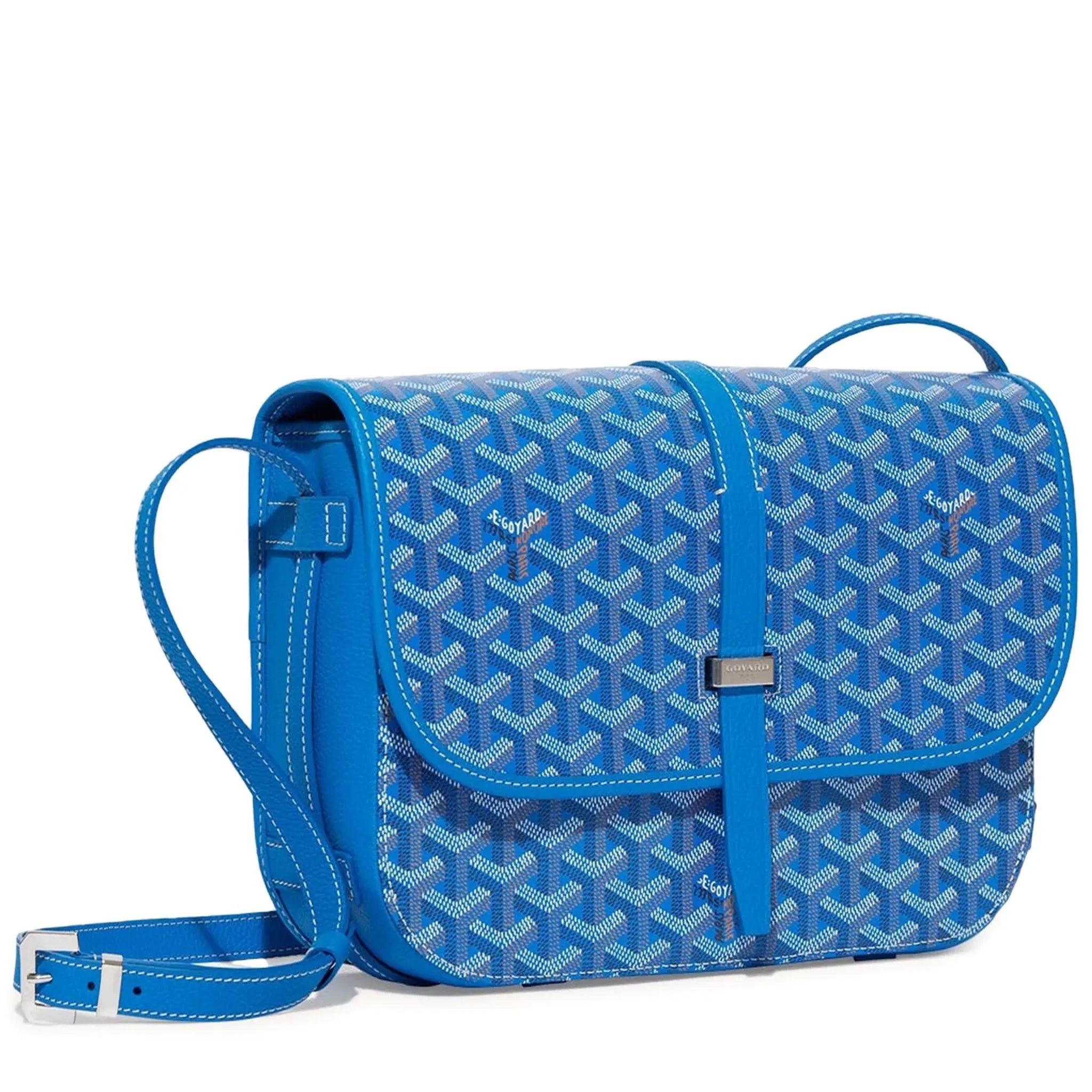 Front side view of Goyard Goyardine Belvedere II Sky Blue MM Messenger Bag BELVE3MMLTY10CG10P