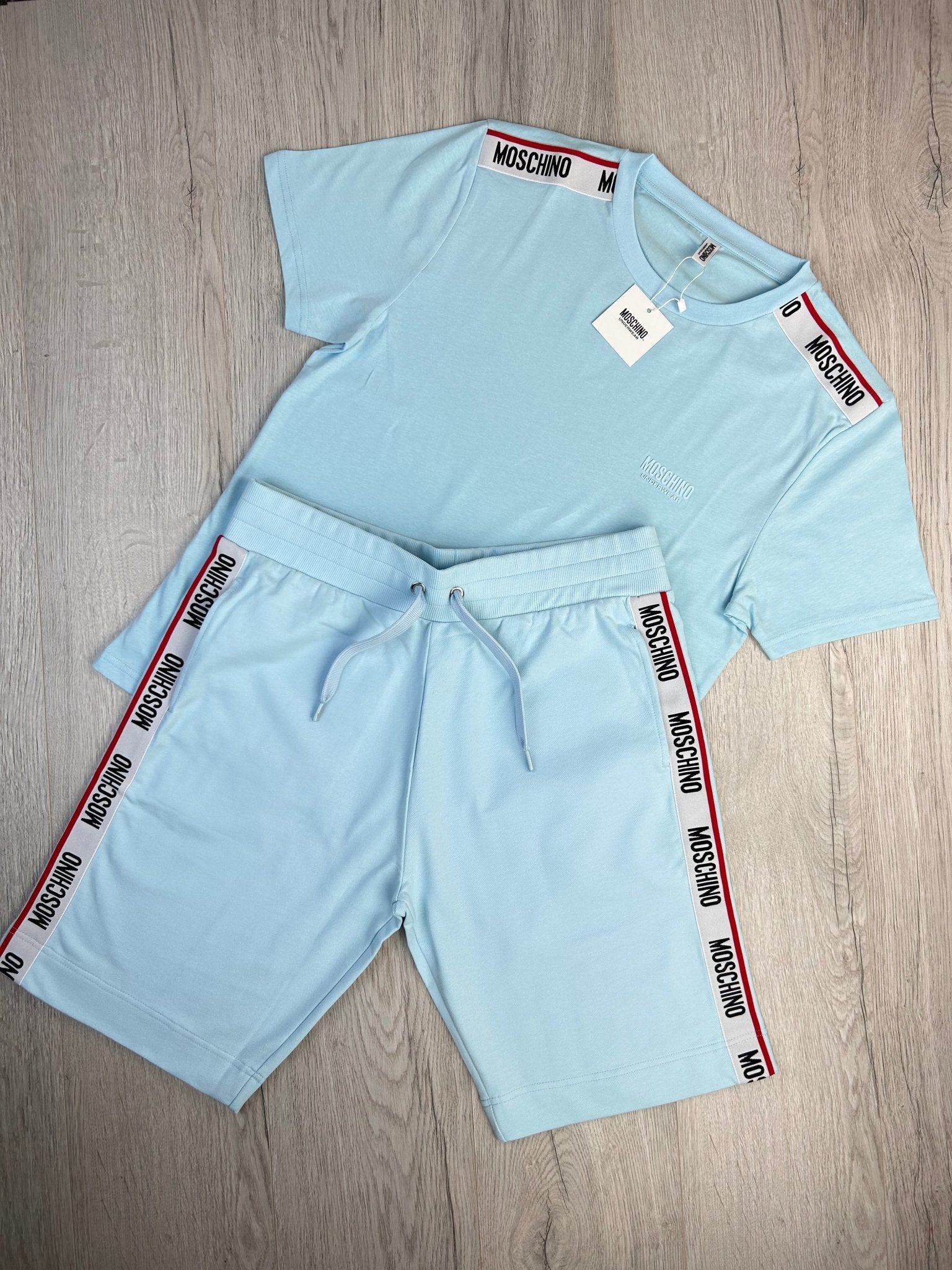 Moschino Men’s Baby Blue T-shirt & Short Set - Morely TrendsMoschino Type here:)