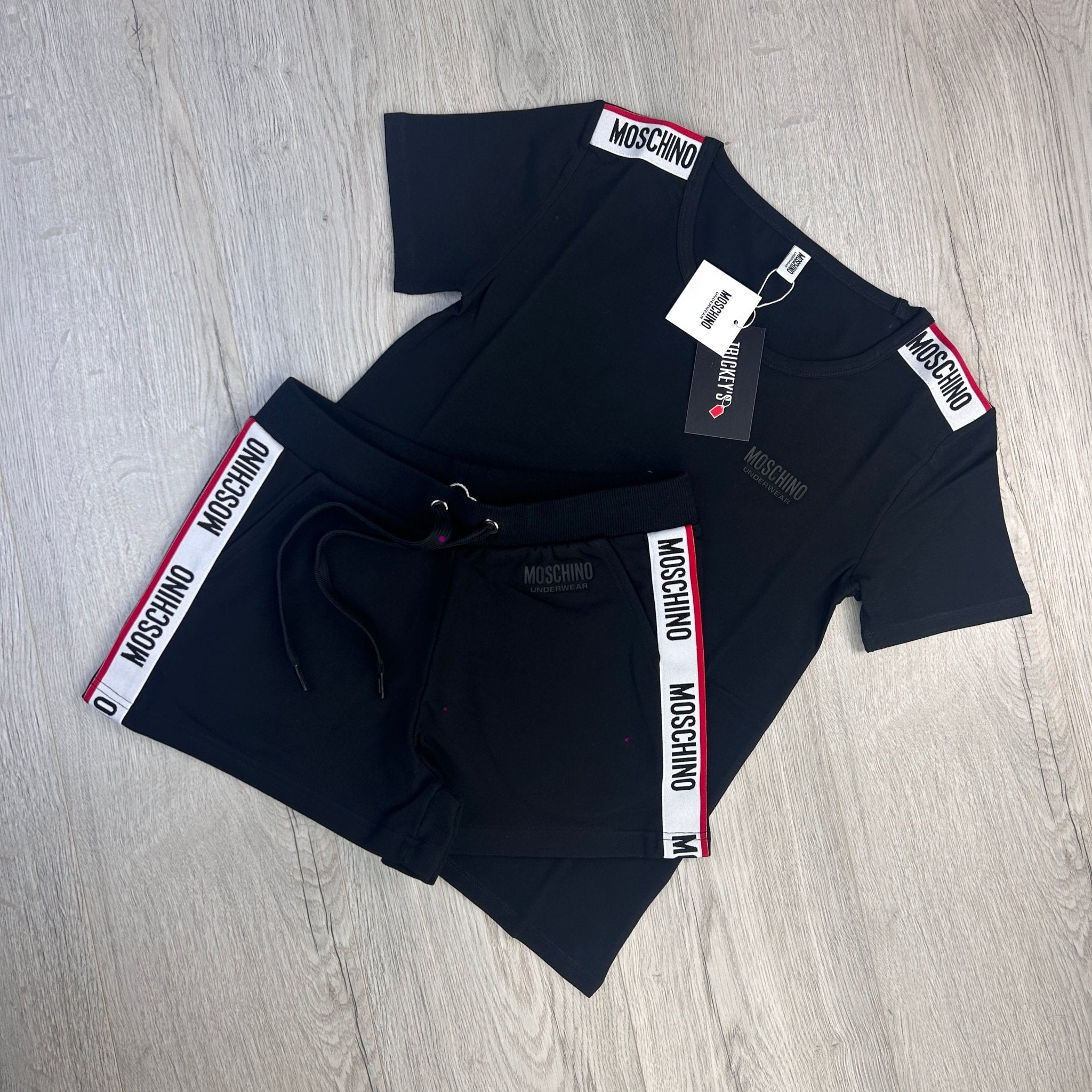 Moschino Women’s Taped Black T-shirt & Short Set - Morely TrendsMoschino Type here:)