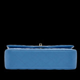Chanel Blue Quilted Caviar Medium Classic Double Flap Light Gold Hardware, 2020